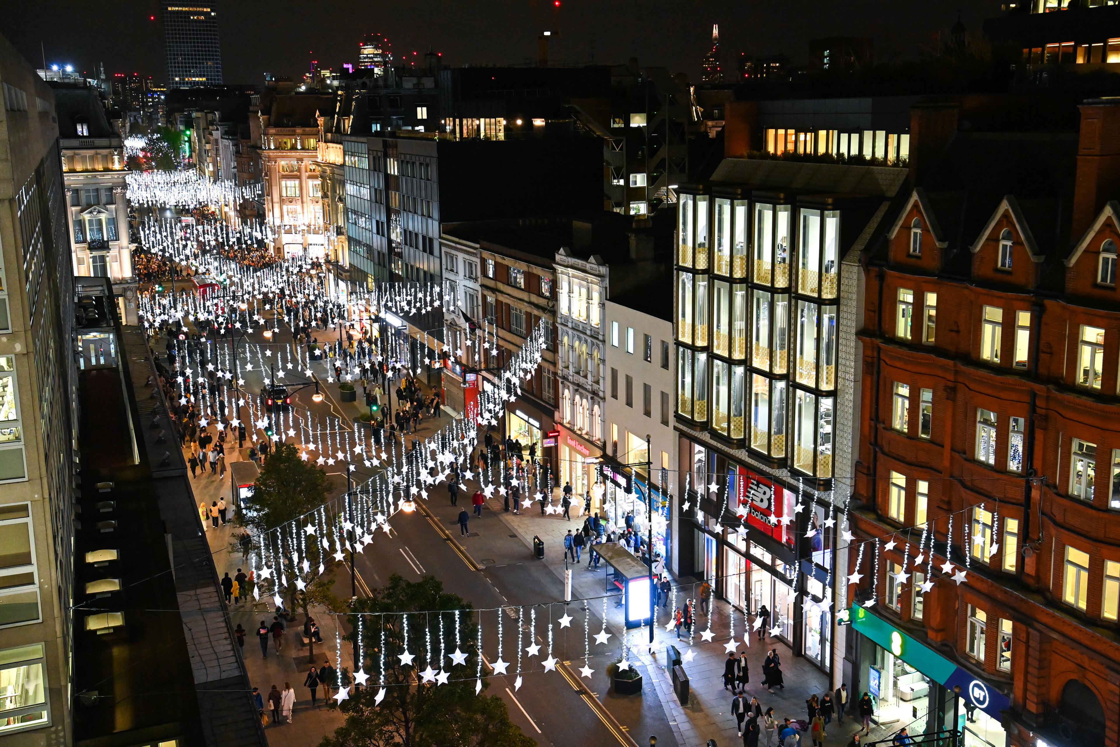 Aerial view of Oxford Street lights