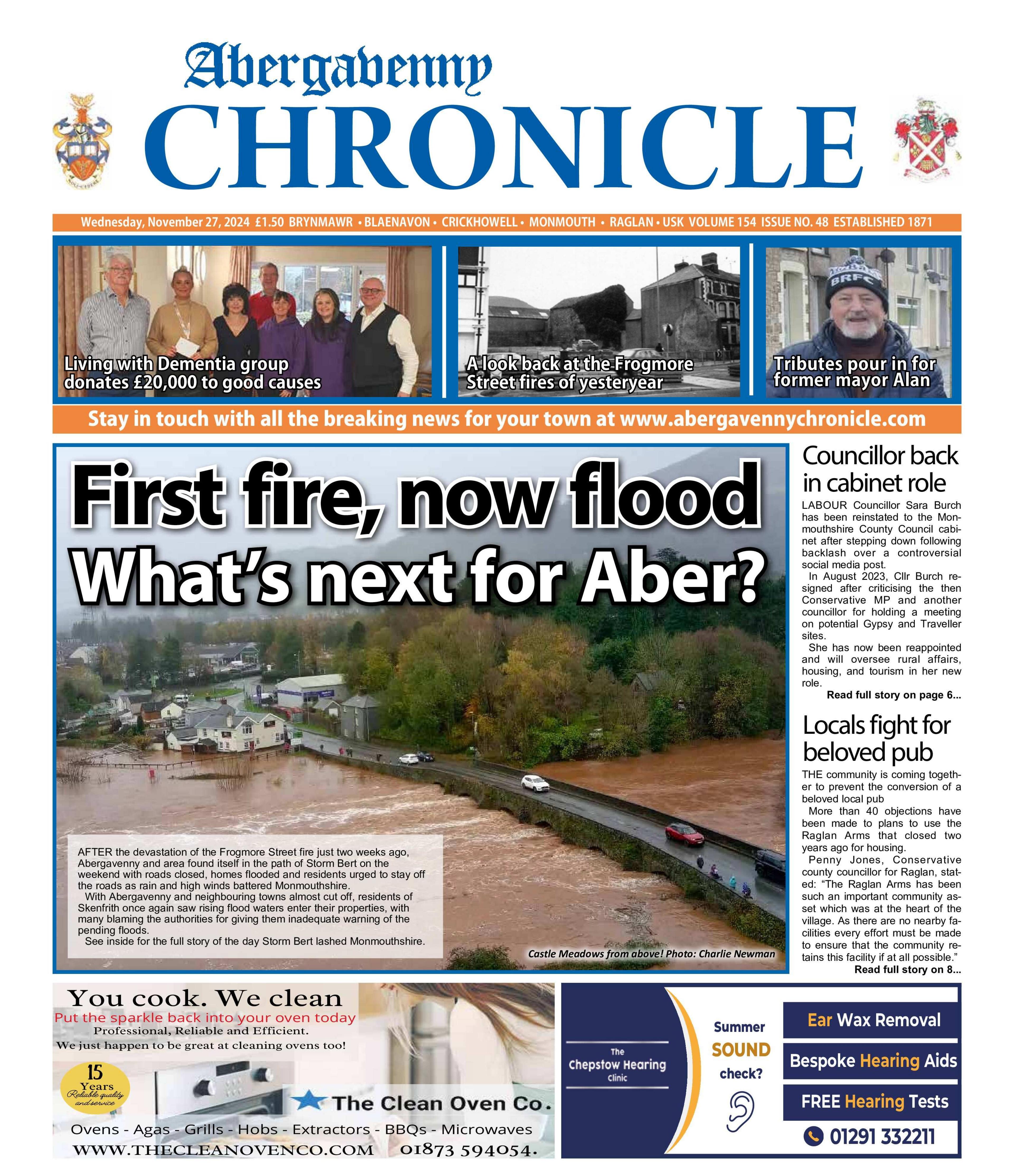 Front page of the Abergavenny Chronicle