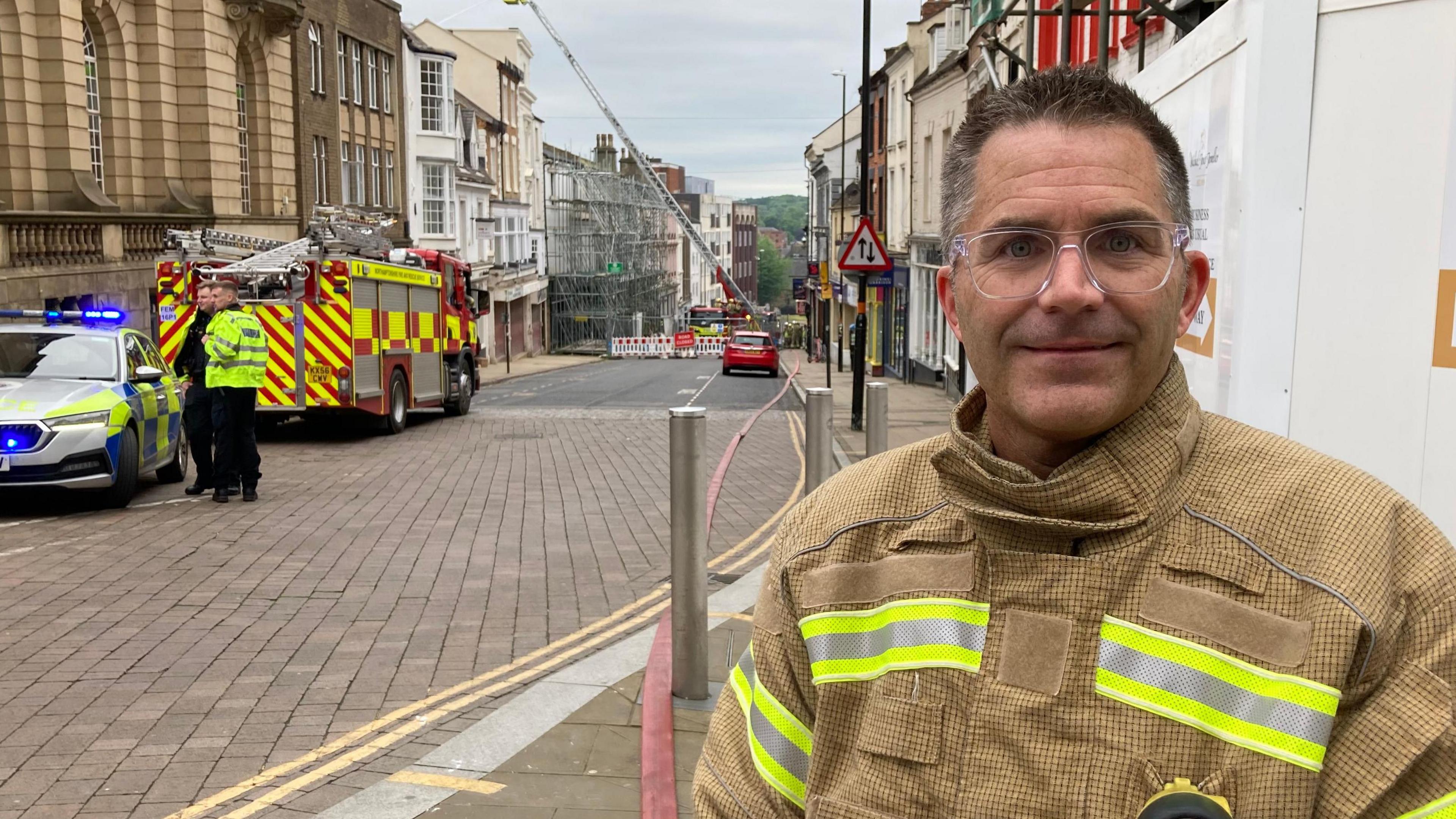 Simon Tuhill at the scene of a fire.