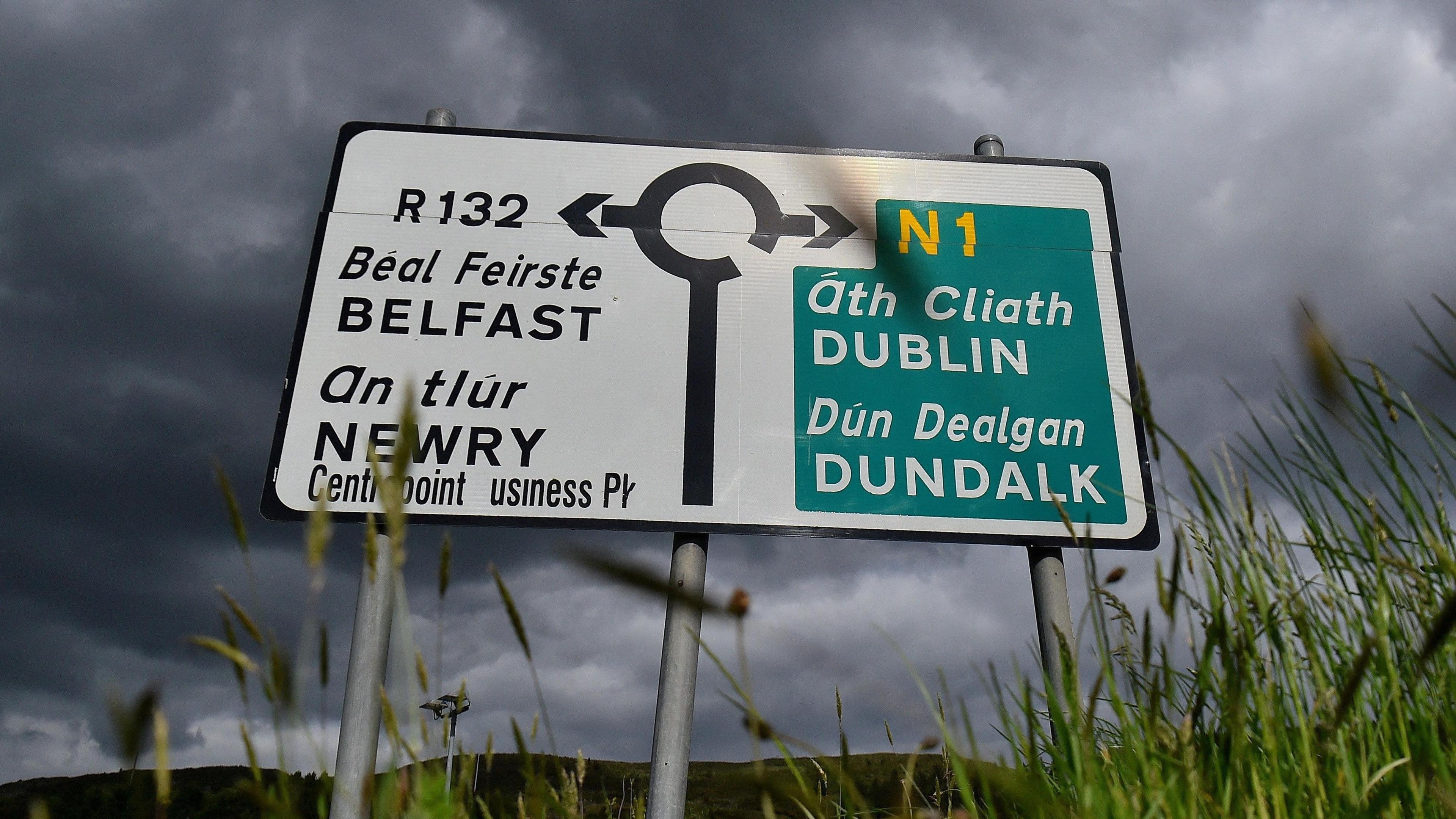 A road sign between the border of Northern Ireland and the Republic of Ireland