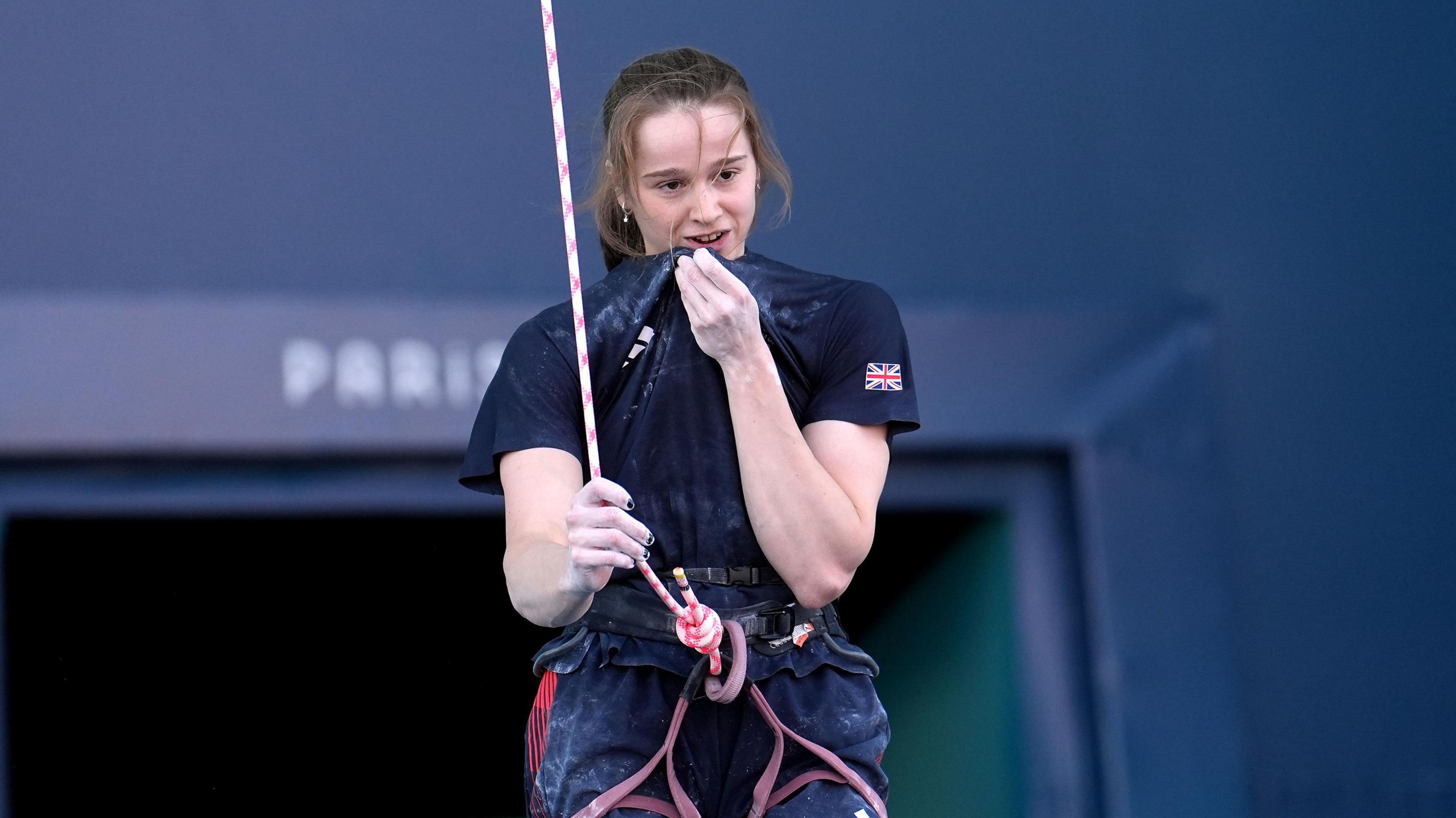 Erin McNeice during the Women's Boulder & Lead final in Paris