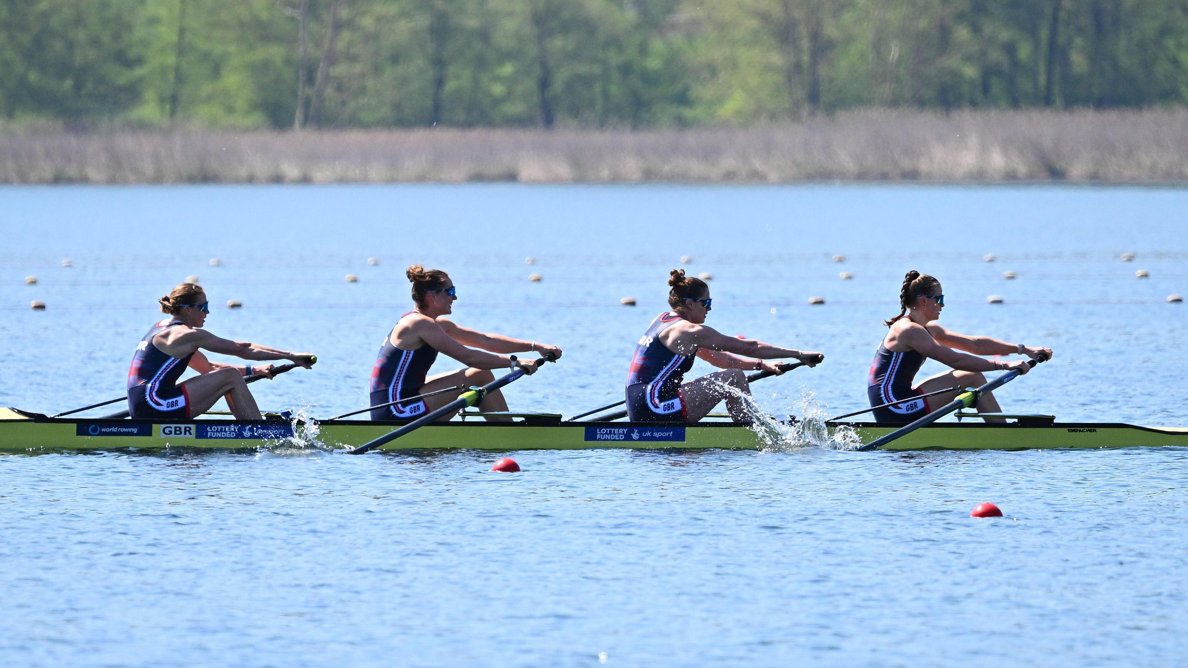 The women's four rowing team at the World Cup event in Italy