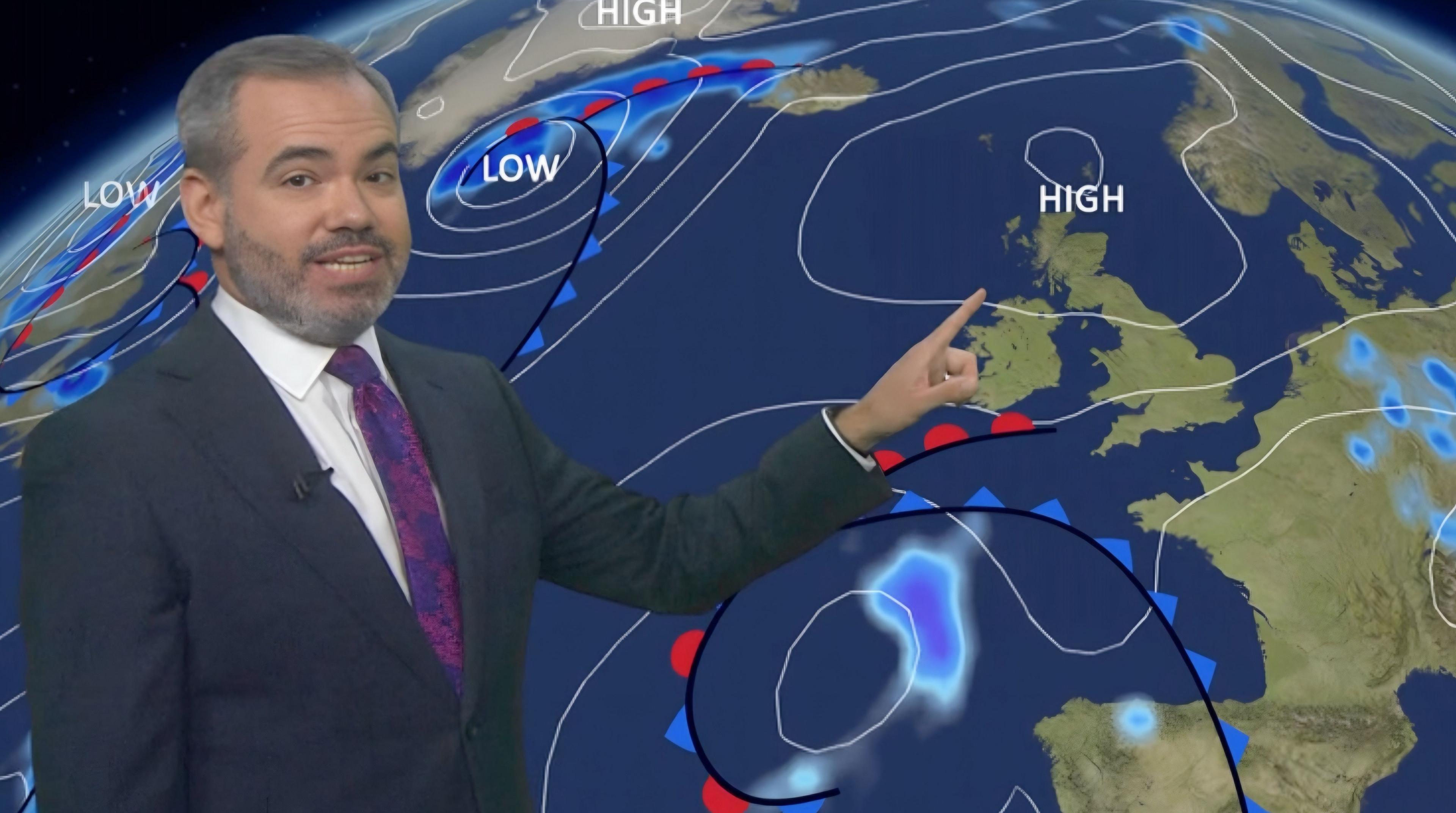 BBC Weather's VBen Rich delivering the forecast in front of a map of the UK and parts of northern Europe.