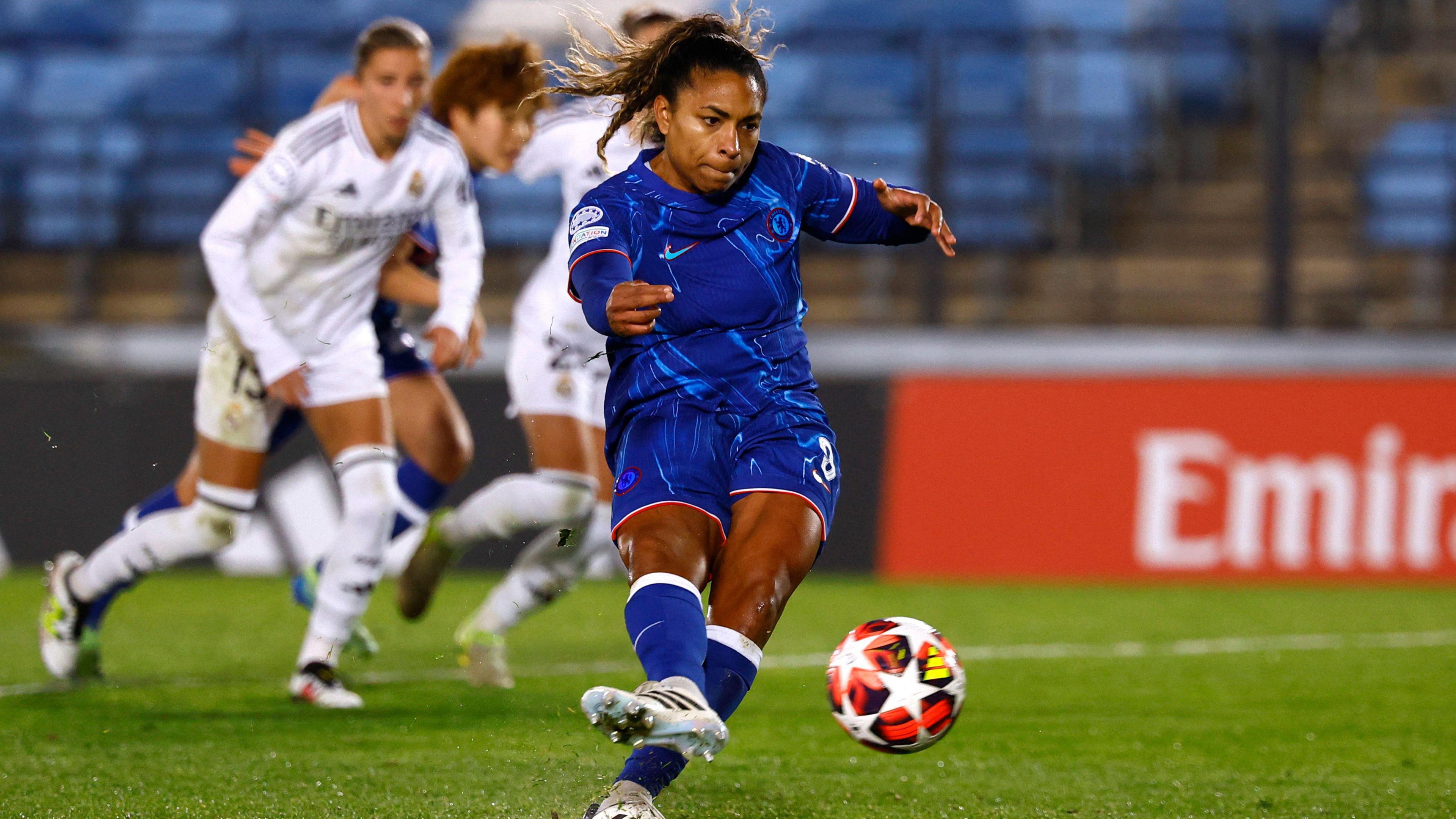 Catarina Macario scoring for Chelsea