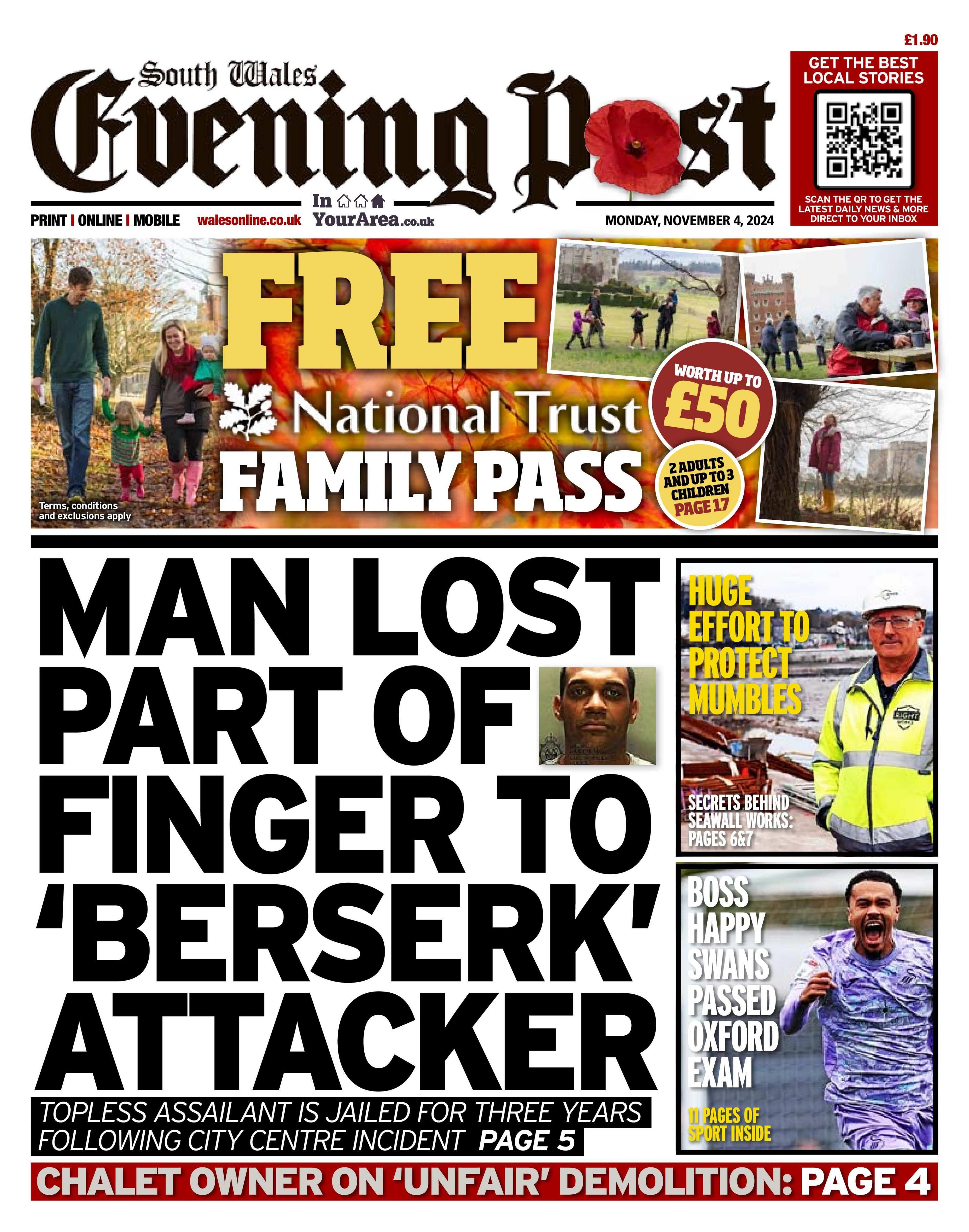 Front page of the South Wales Evening Post 