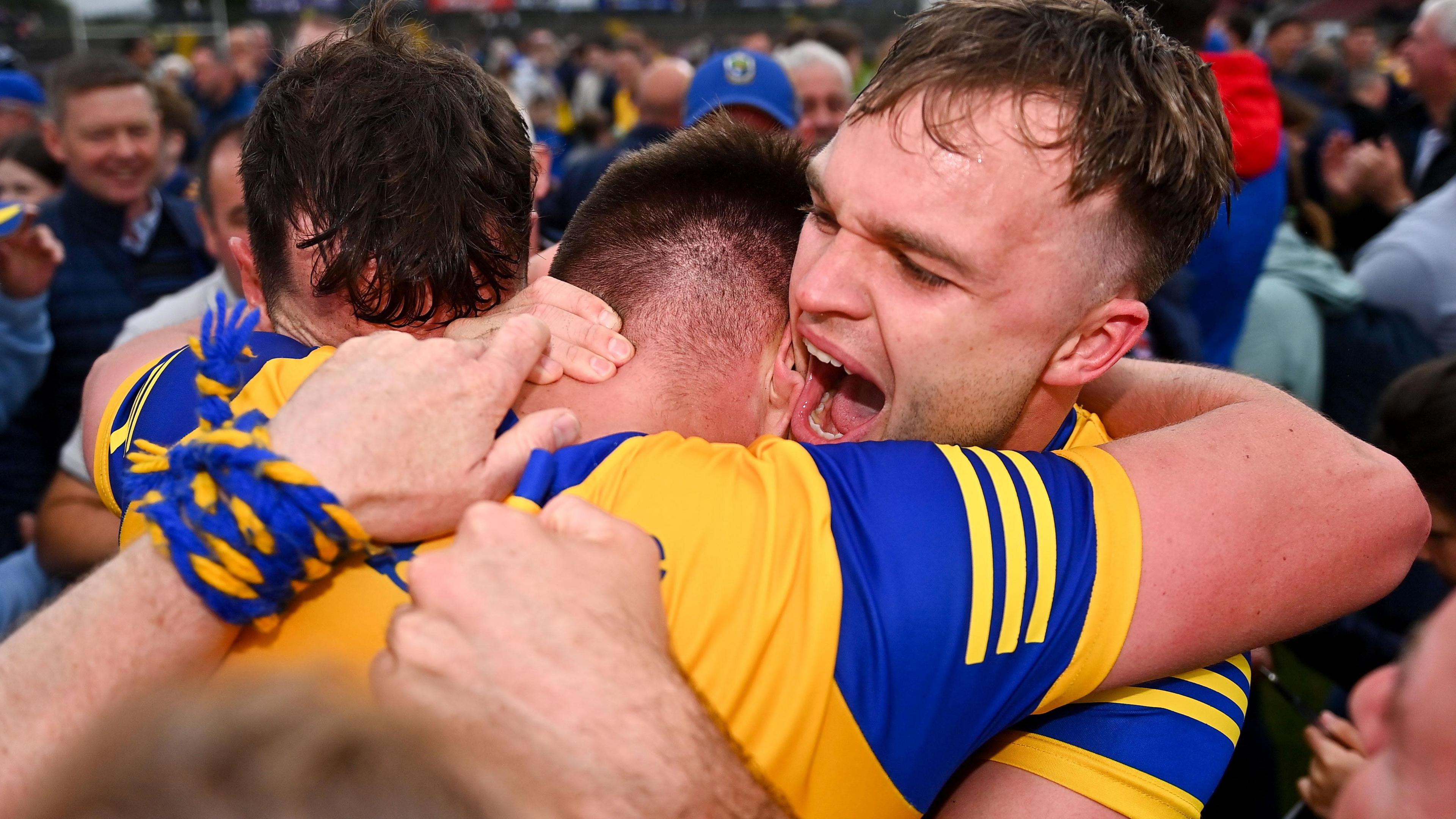 Roscommon players celebrate their first Championship win over Tyrone