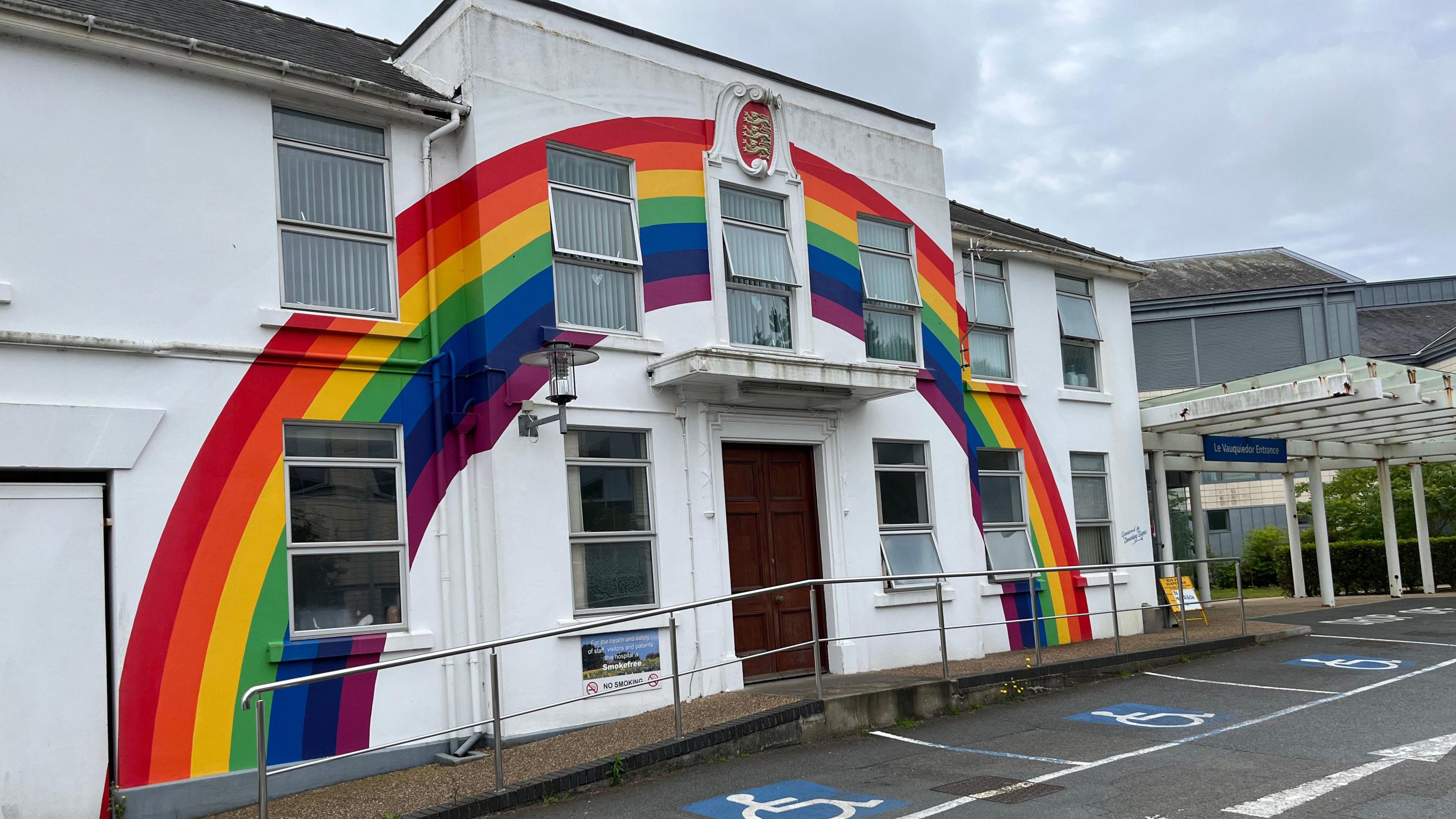 A rainbow on the exterior of the Princess Elizabeth Hospital