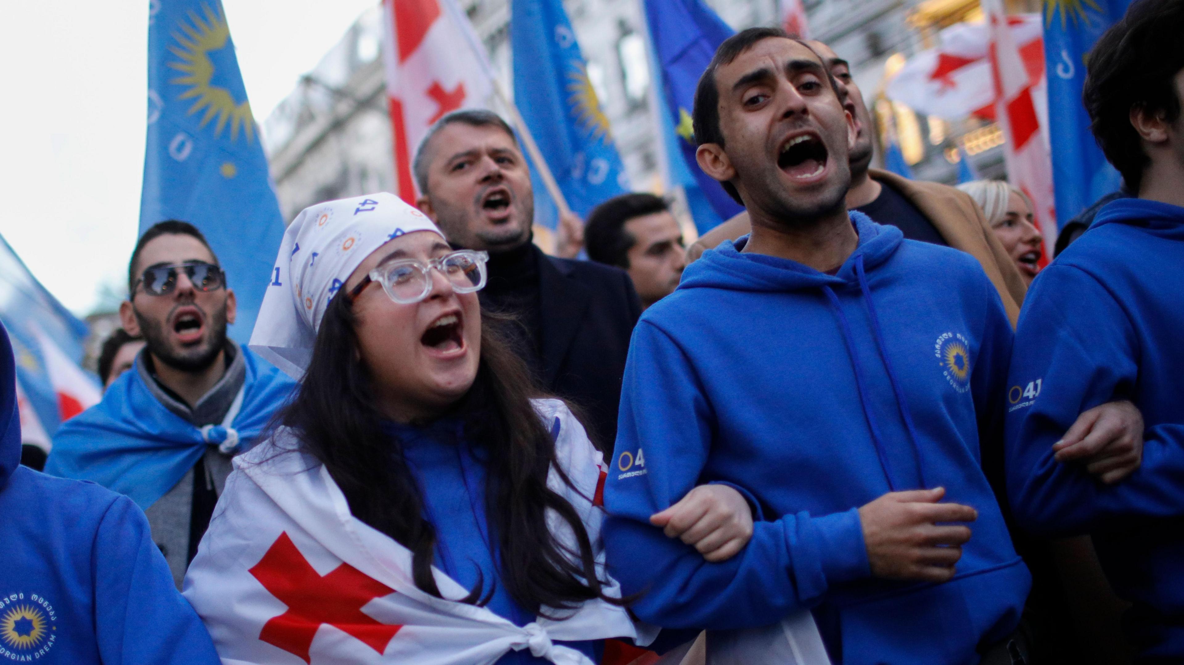 These young Georgian Dream supporters take part in a final campaign rally on 23 Oct