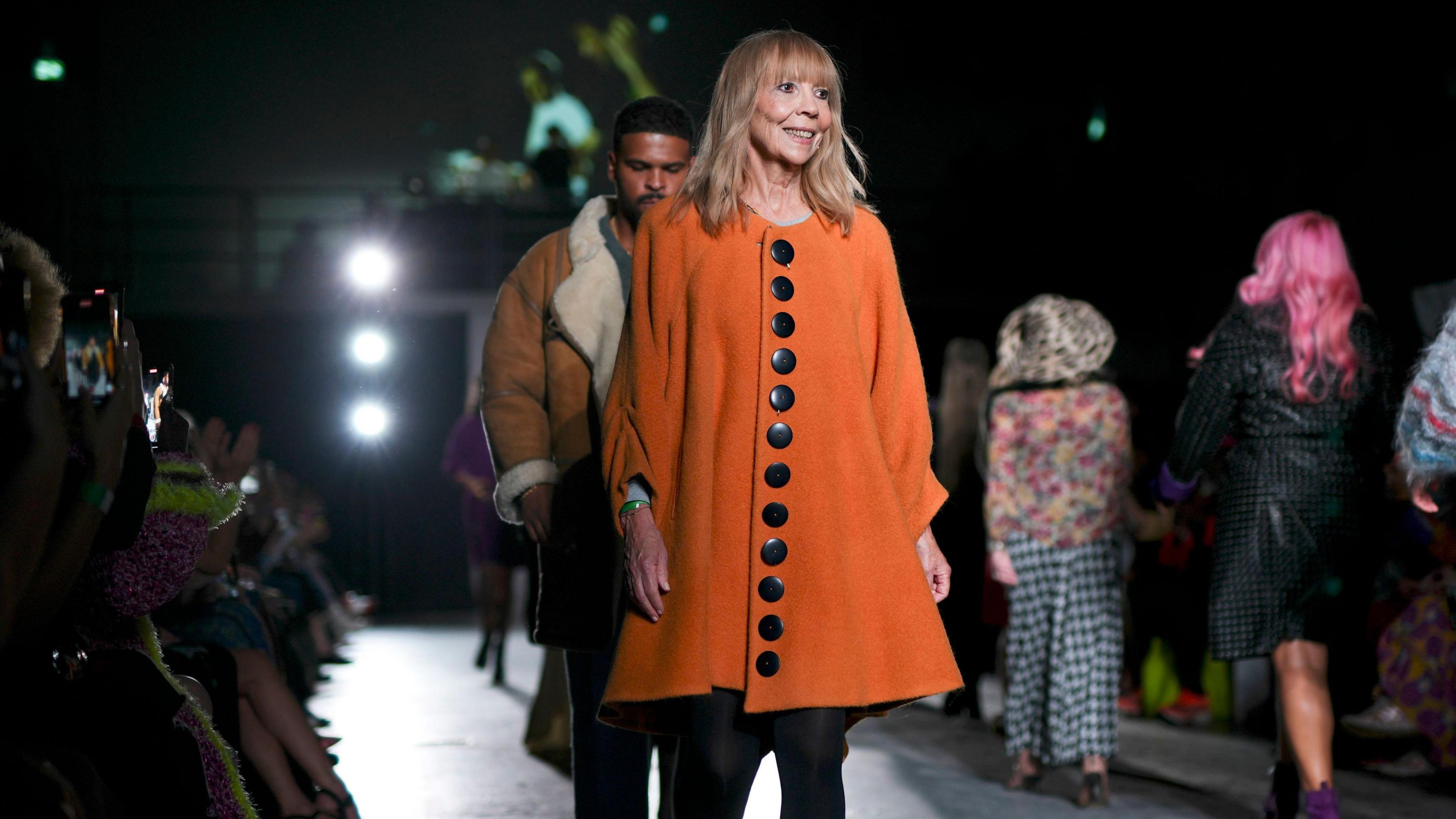 Sixties fashion model Penelope Tree wearing the Pallant coat at the Style for Change, Oxfam x Vinted Fashion Show held at Ambika P3 in London, earlier this month