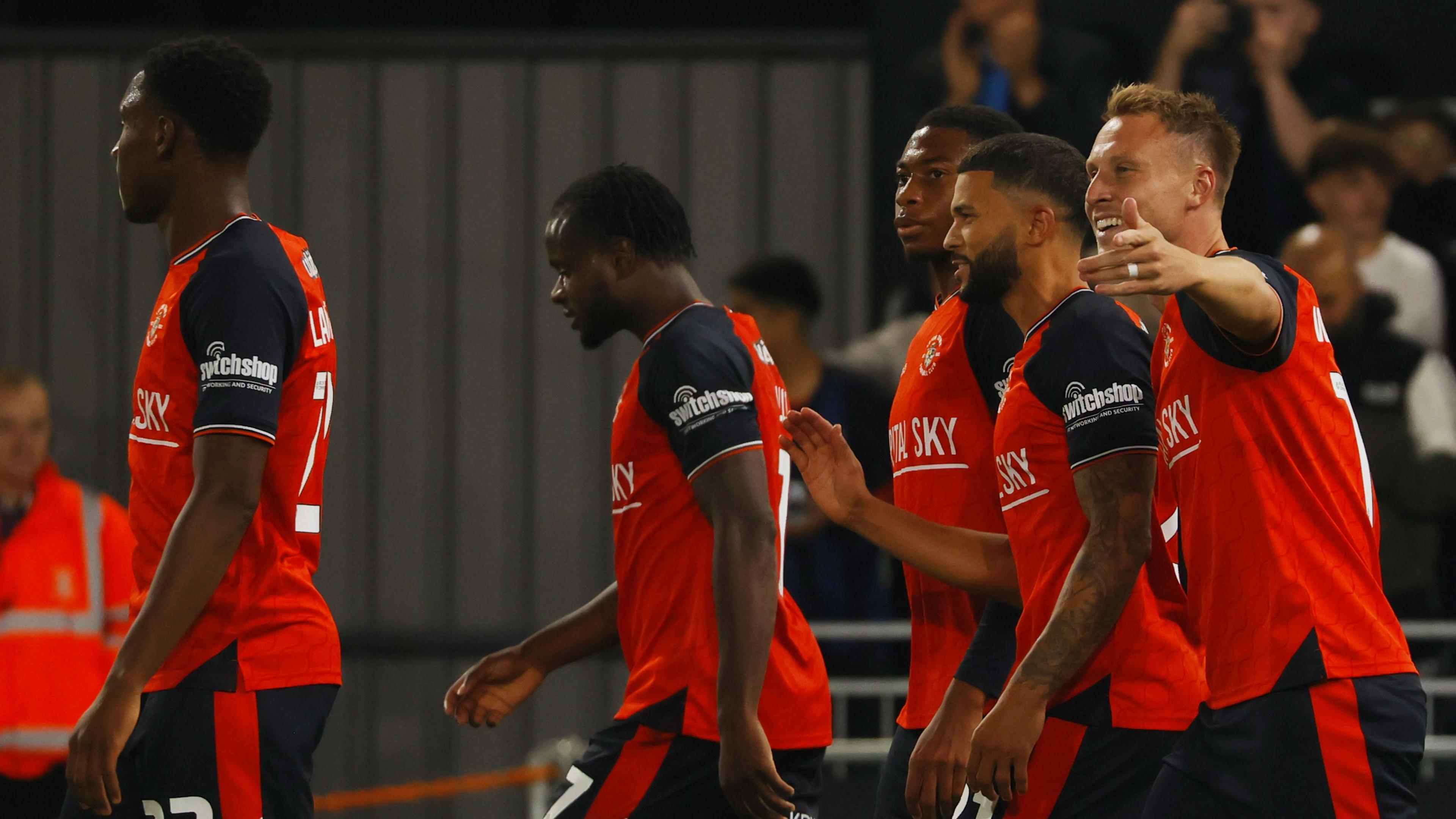 Luton Town celebrate against AFC Wimbledon
