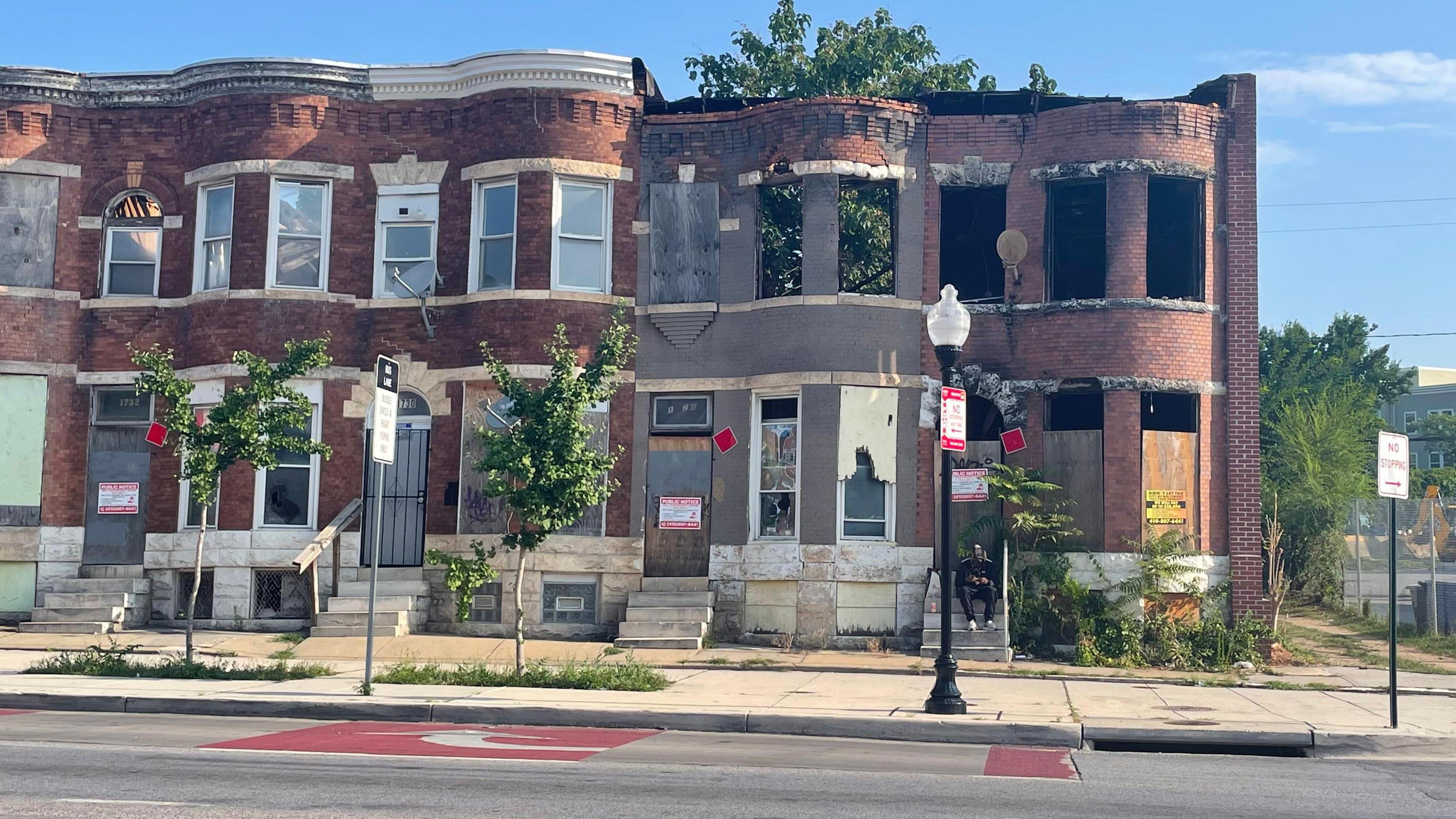 A road of abandoned houses in Baltimore.