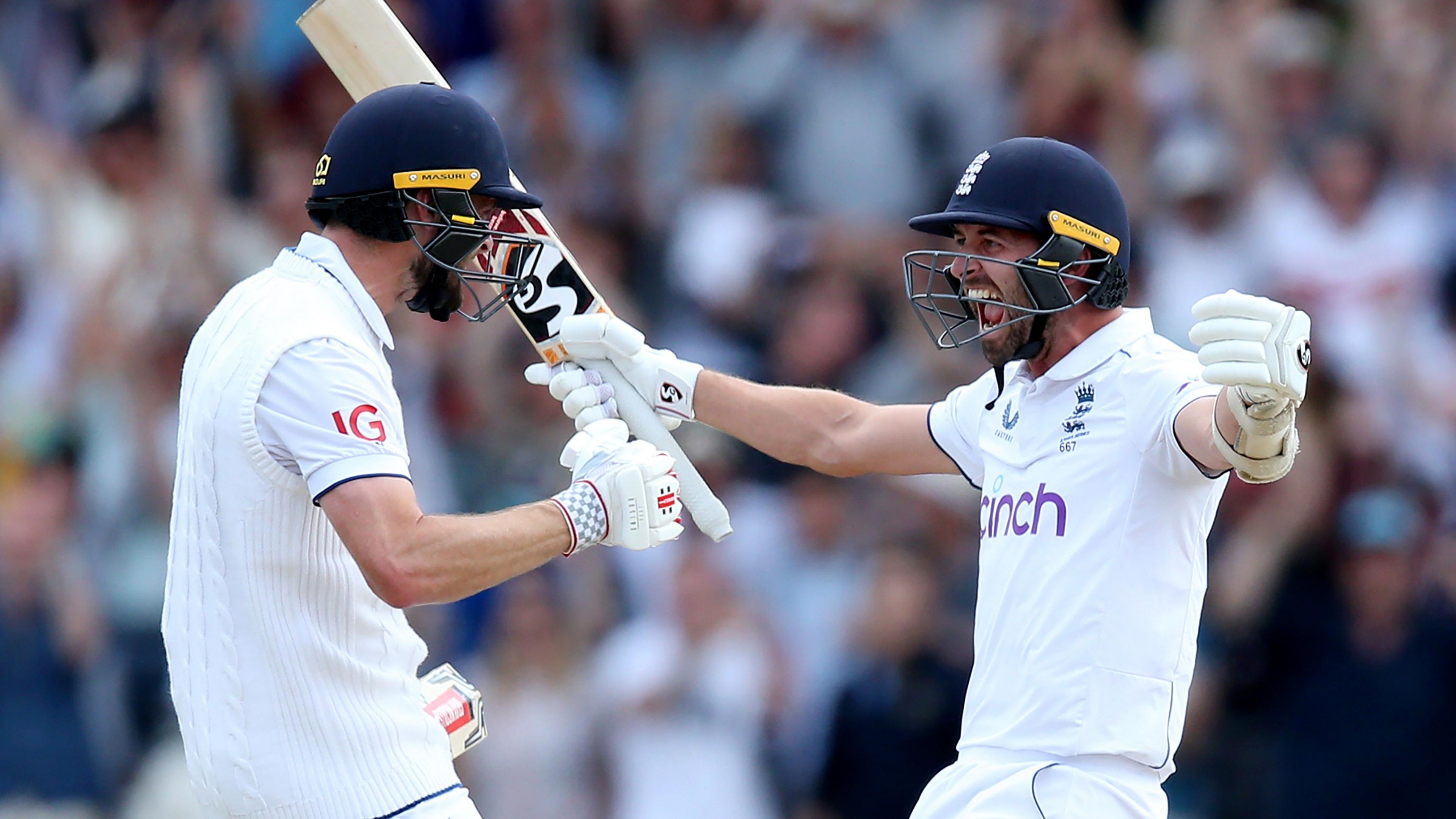 Chris Woakes and Mark Wood celebrate win over Australia