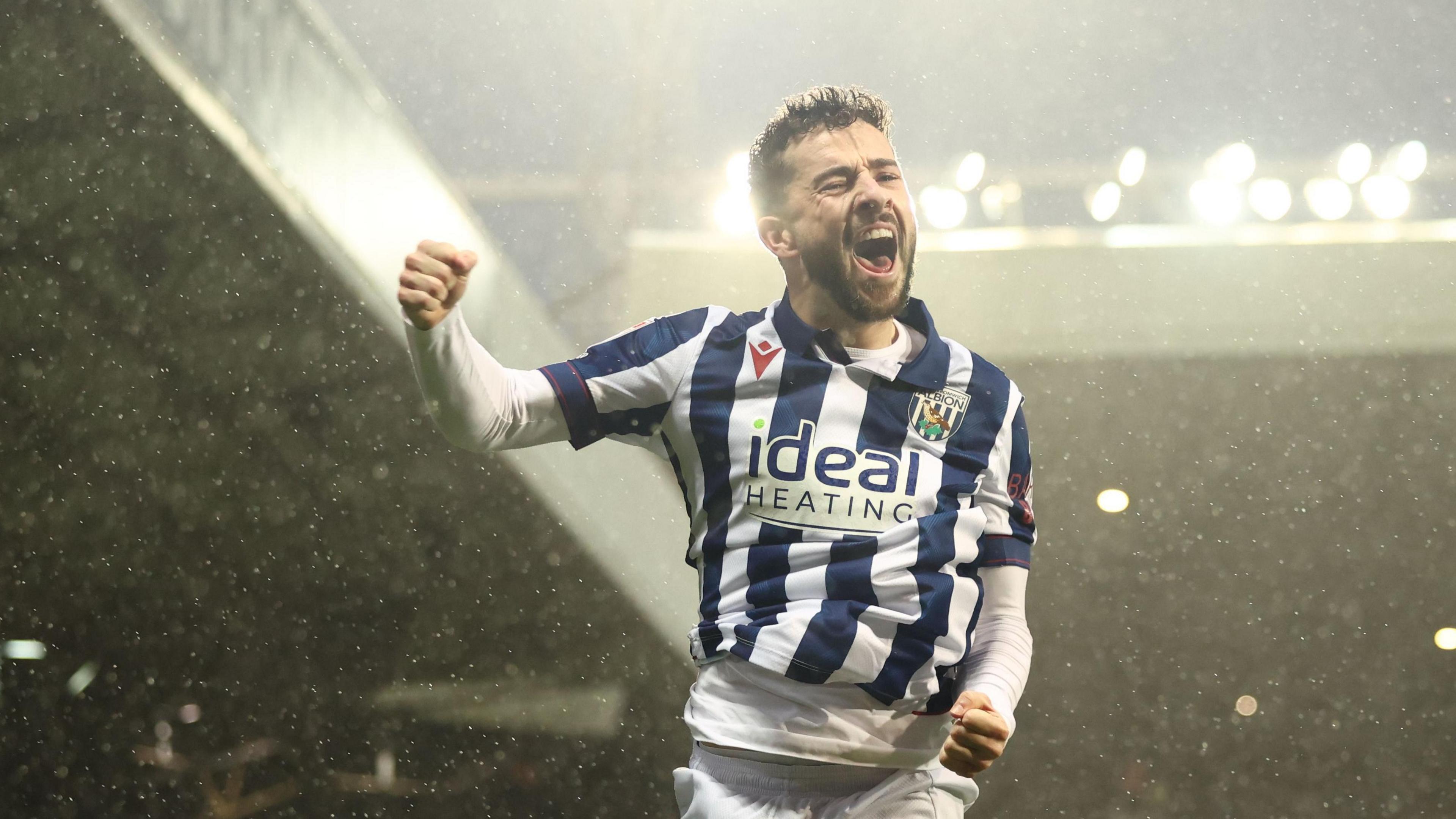 Mikey Johnston celebrate his second goal of the afternoon for West Bromwich Albion  