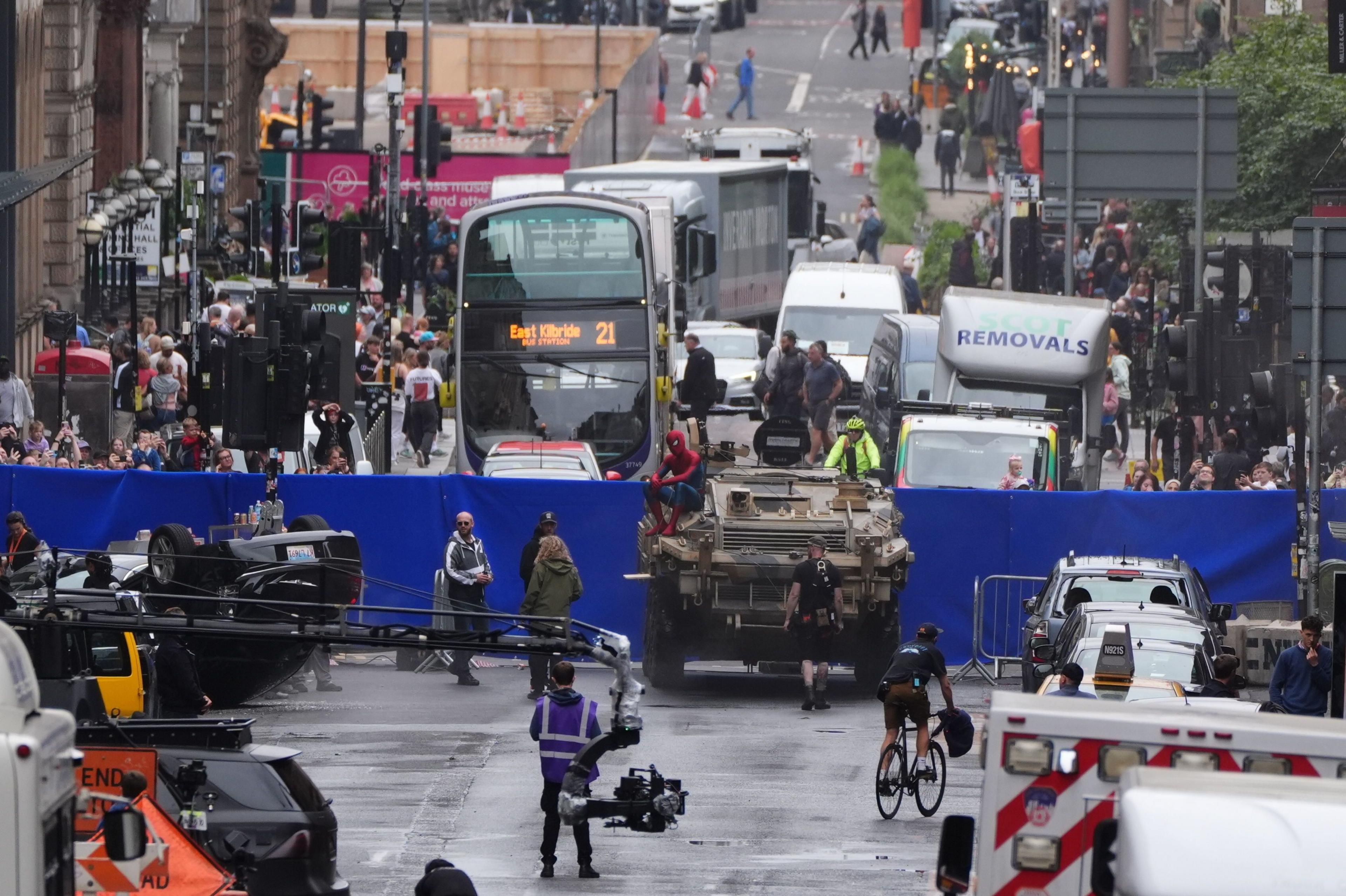 Glasgow street closed off during filming of Spider-Man movie