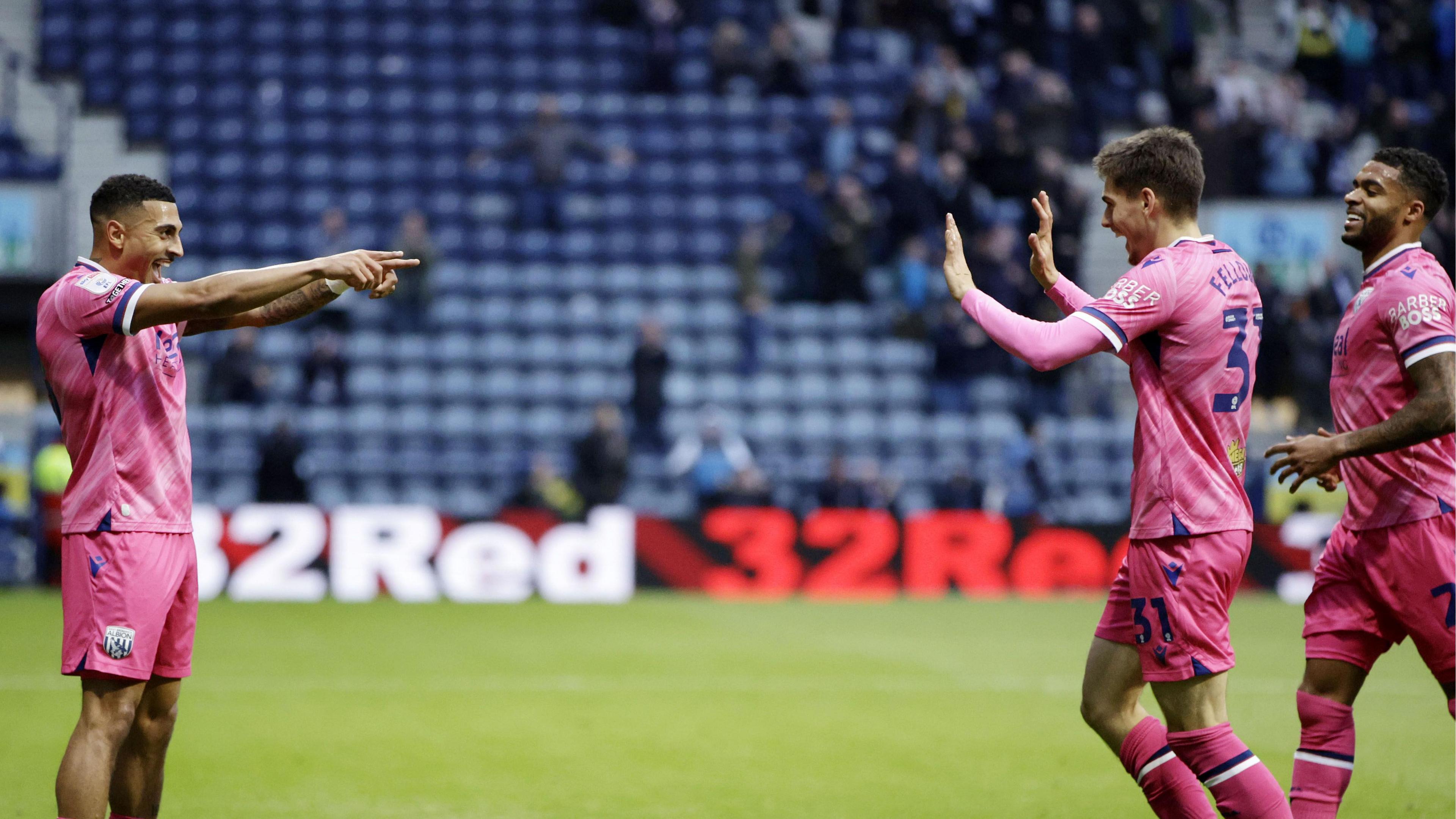 Karlan Grant thanks Tom Fellows for setting up his fourth goal of the season at Preston