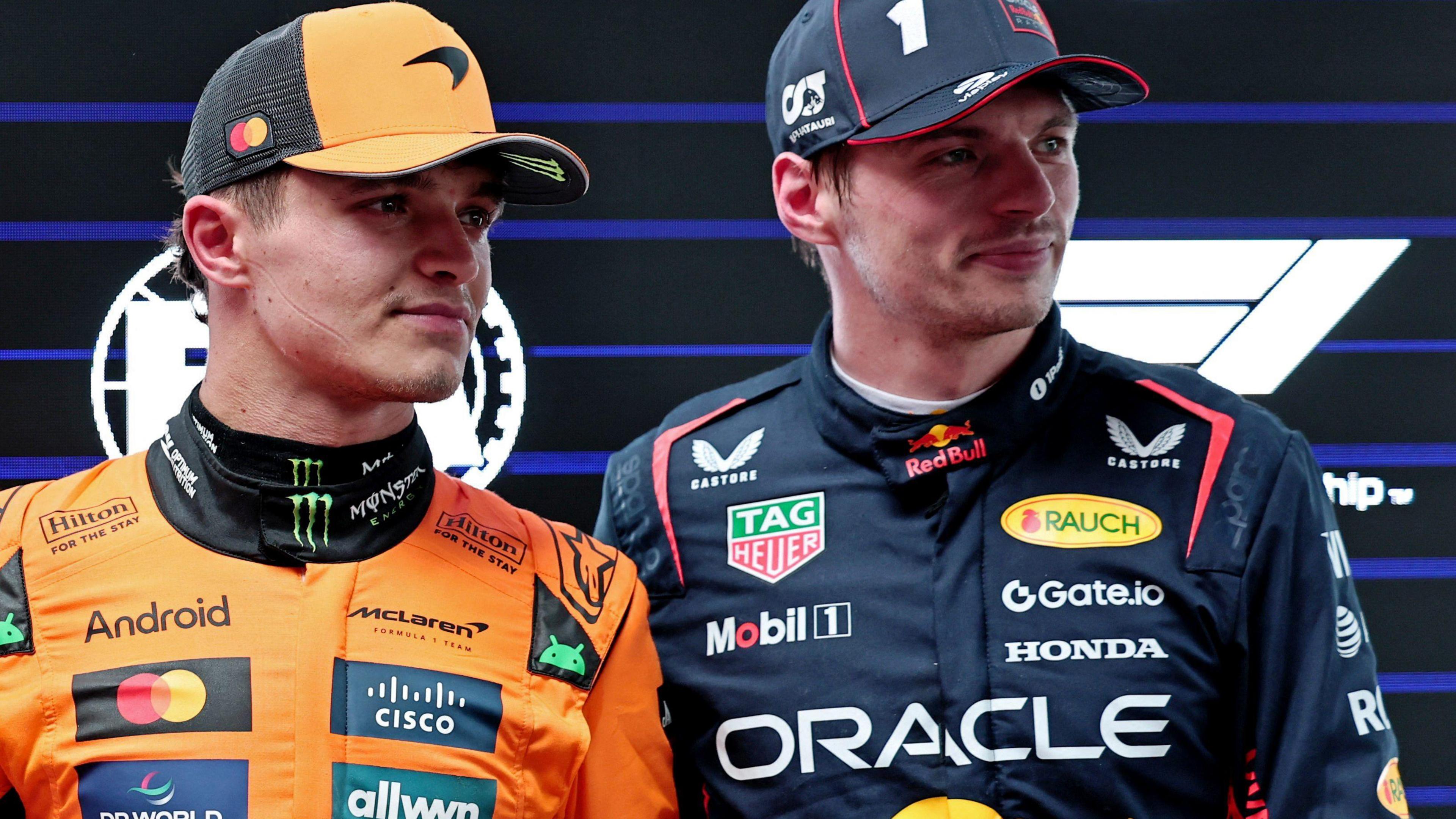 Lando Norris and Max Verstappen pictured together at the 2025 Australian Grand Prix, following qualifying
