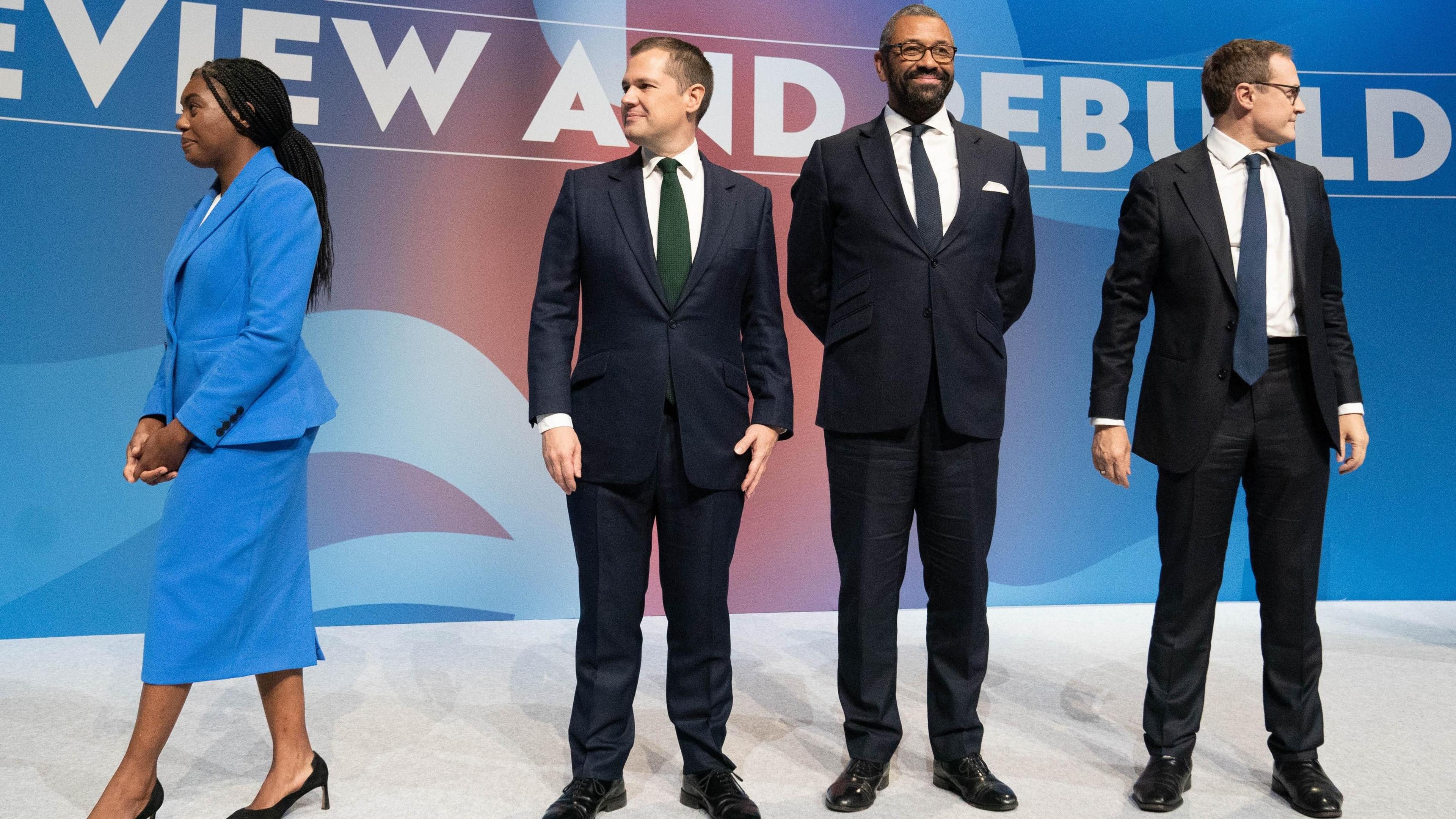 Kemi Badenoch, Robert Jenrick, James Cleverly and Tom Tugendhat on stage in Birmingham in 2024