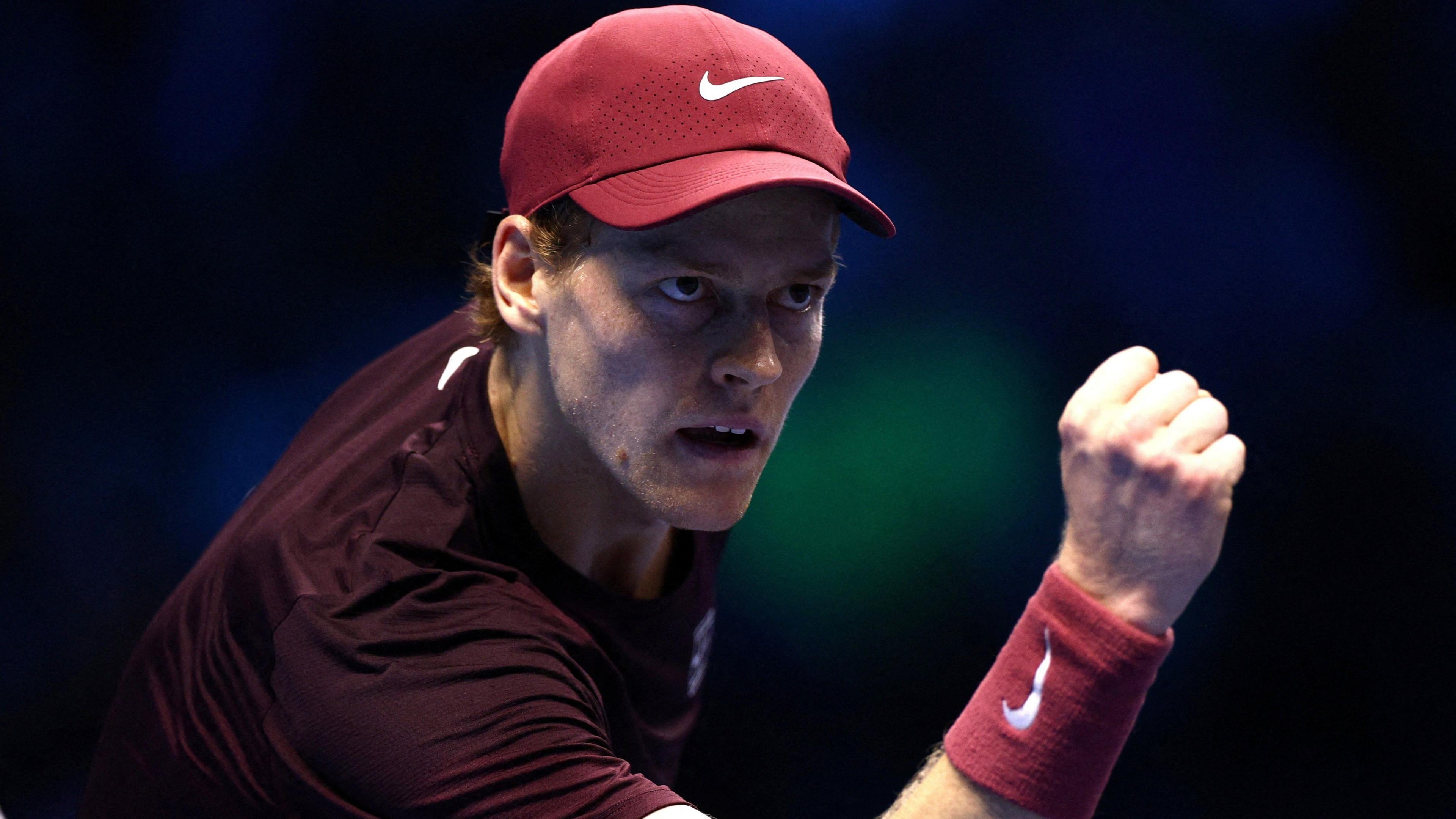 Jannik Sinner celebrates victory over Alexander Zverev at the ATP Finals