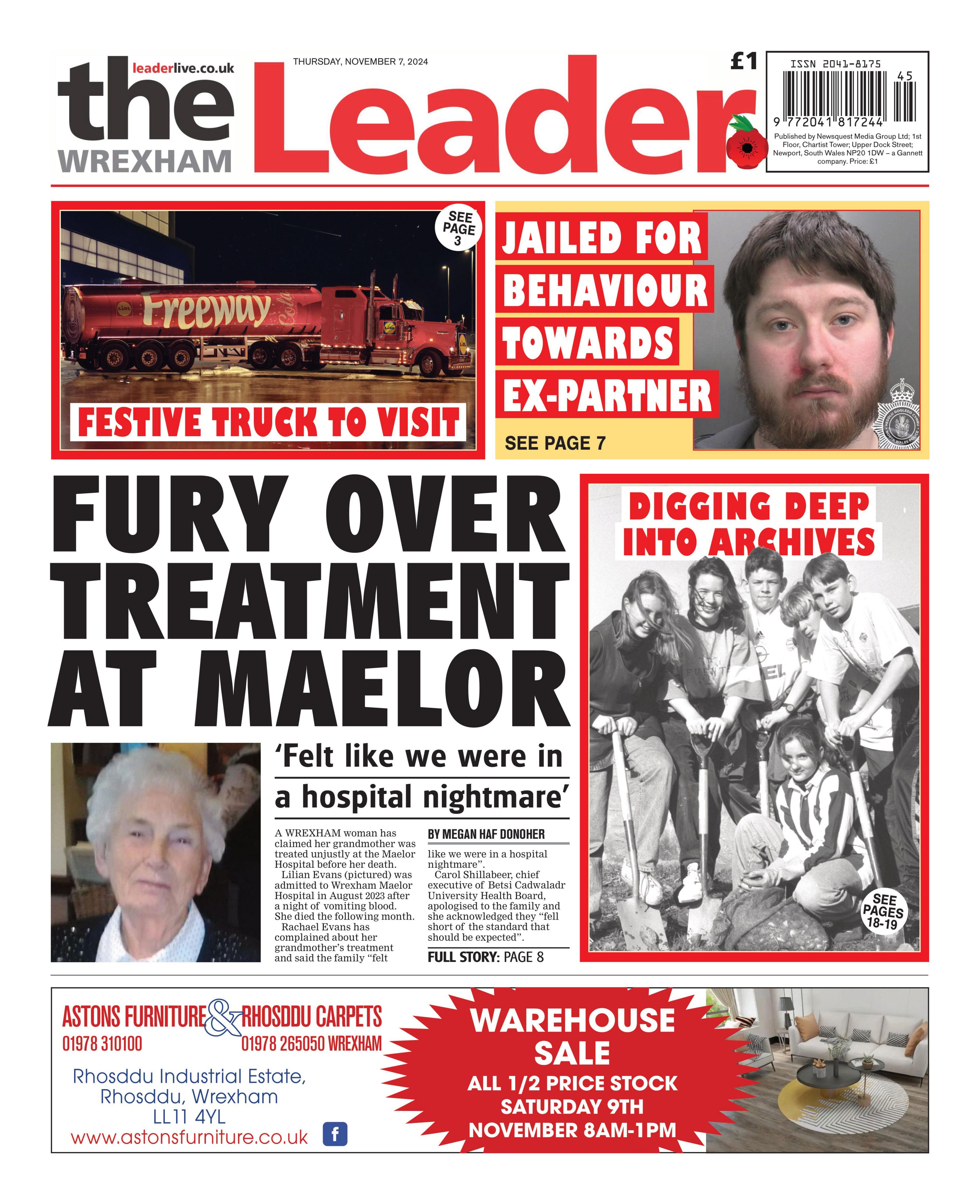 Front page of the Wrexham Leader