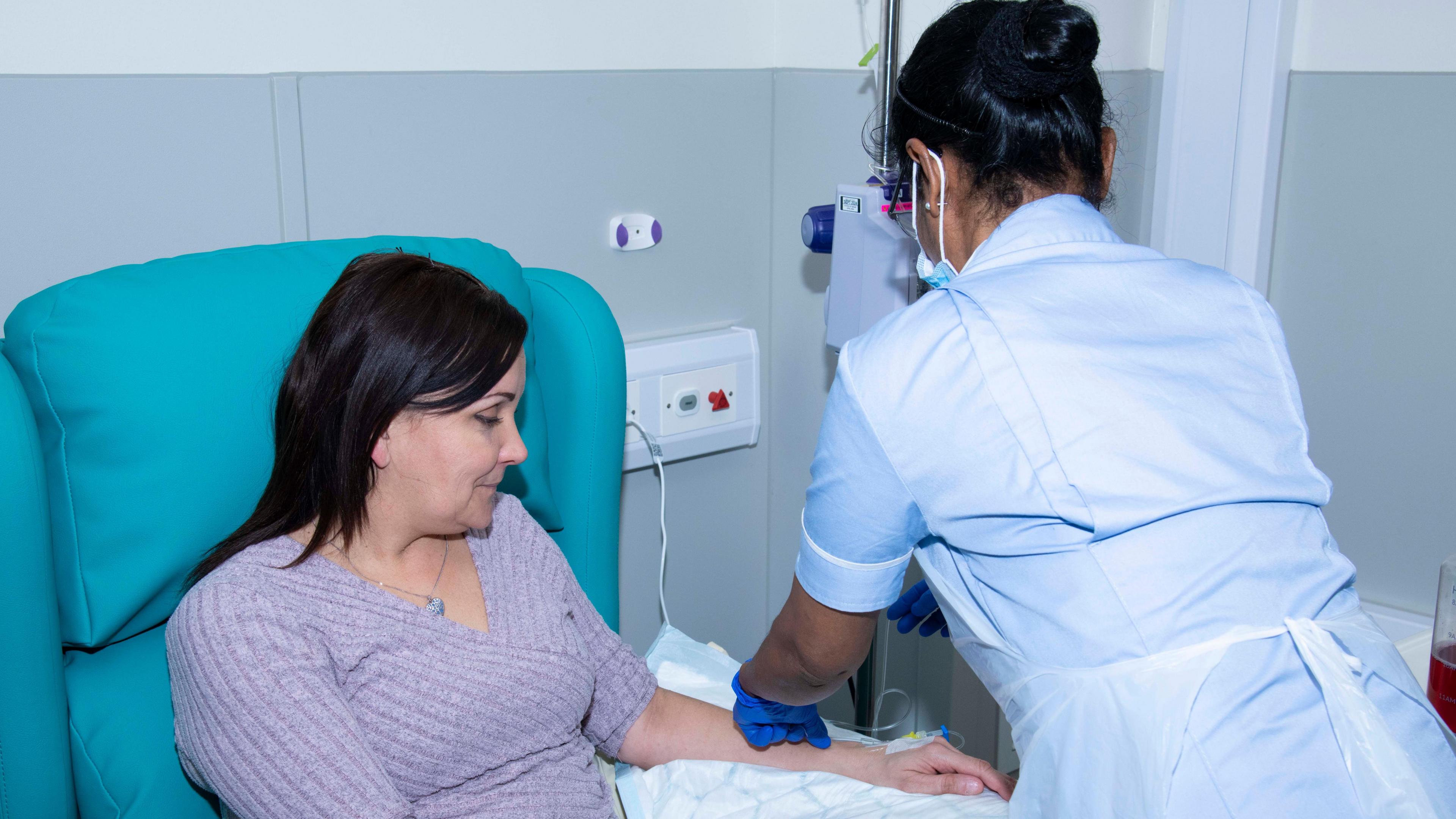 Victoria Price receiving chemotherapy treatment in the new suite