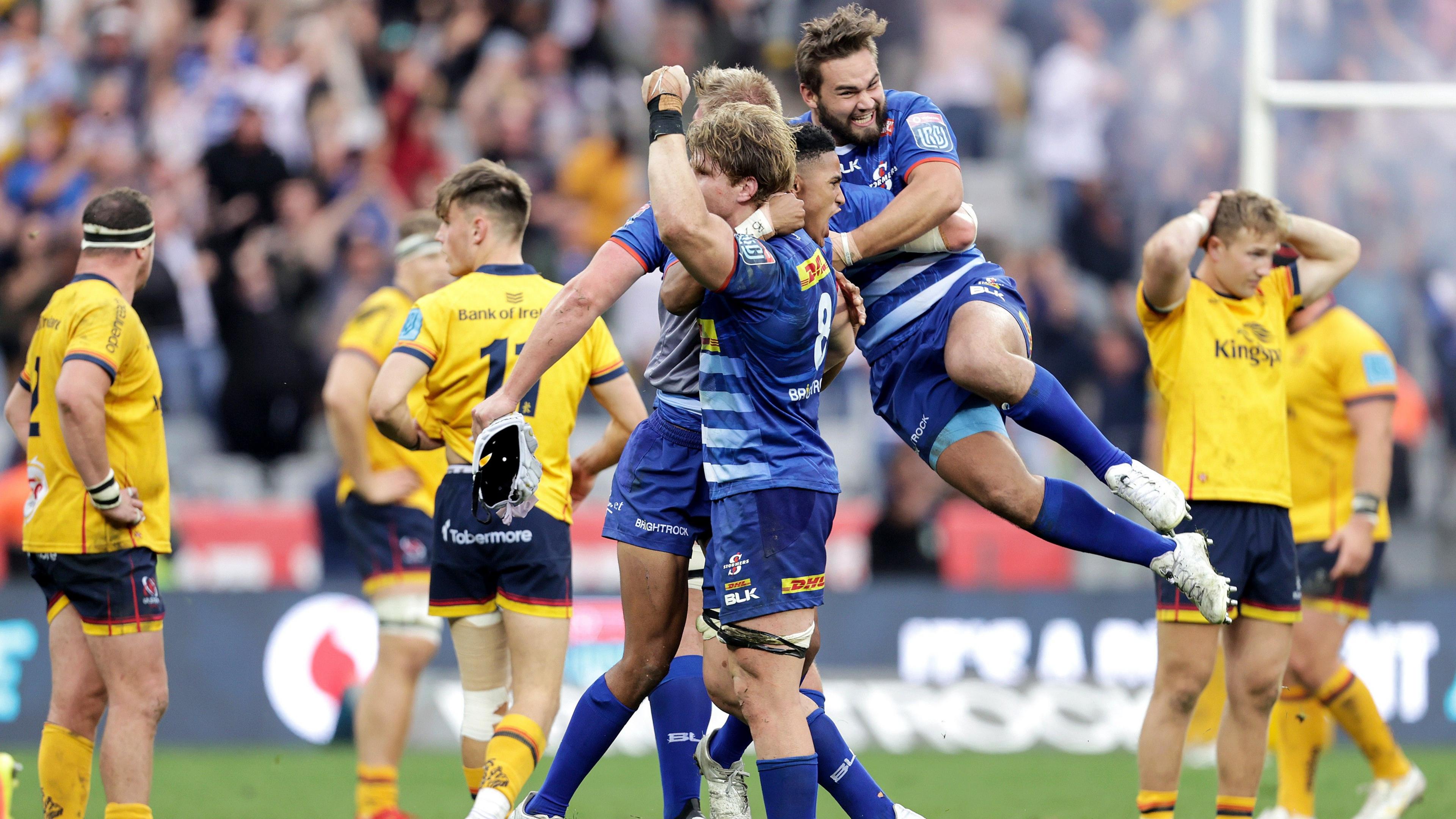 The Stormers celebrate their last-gasp win over Ulster