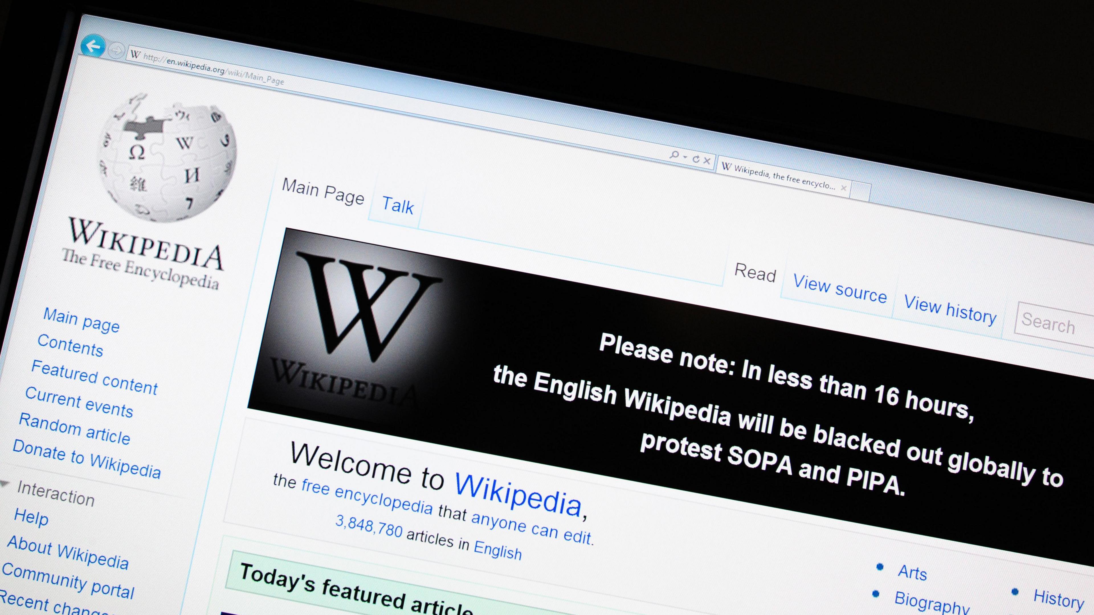 A screen showing the Wikipedia webpage