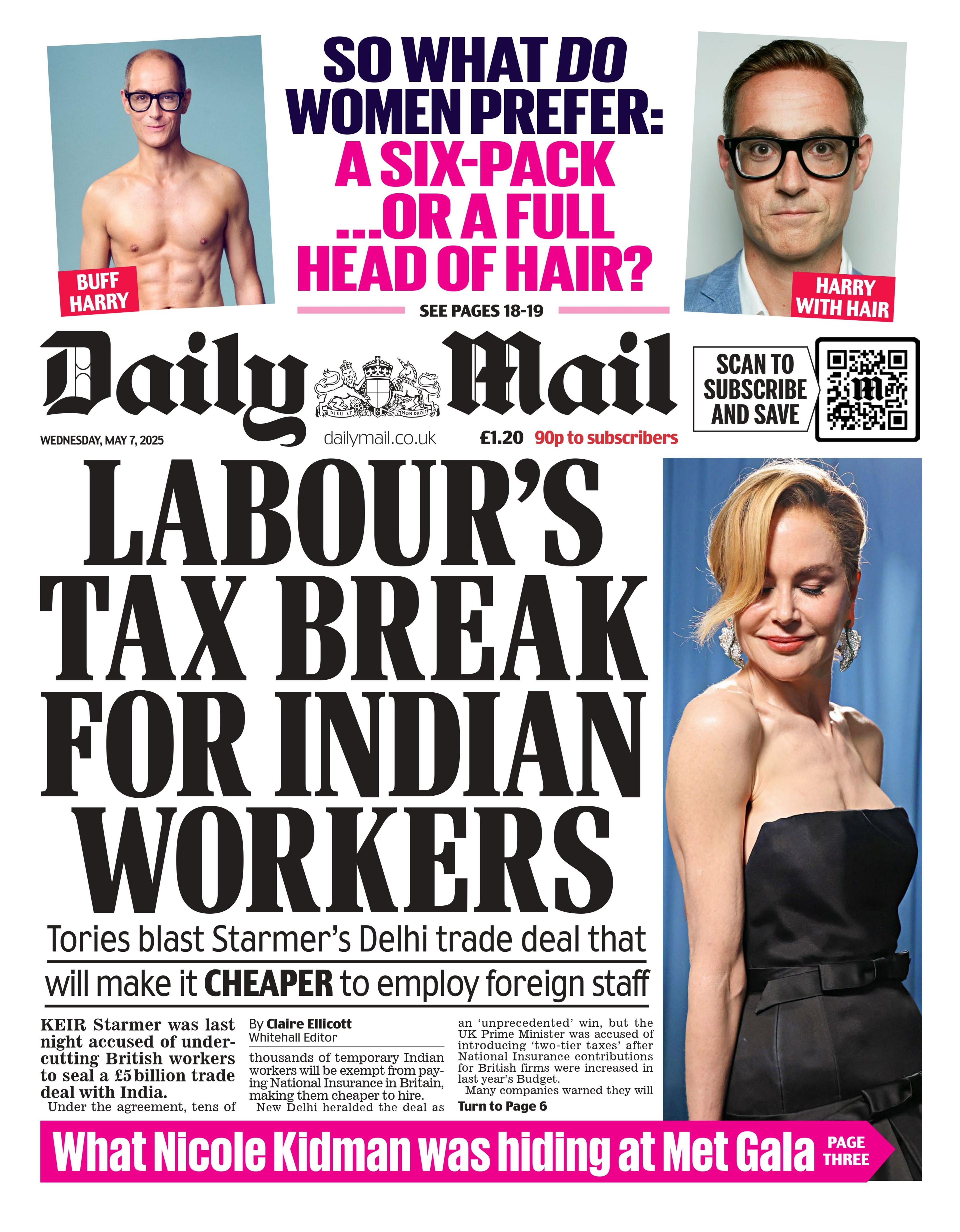 The headline on the front page of the Daily Mail reads: "Labour's tax break for Indian workers"