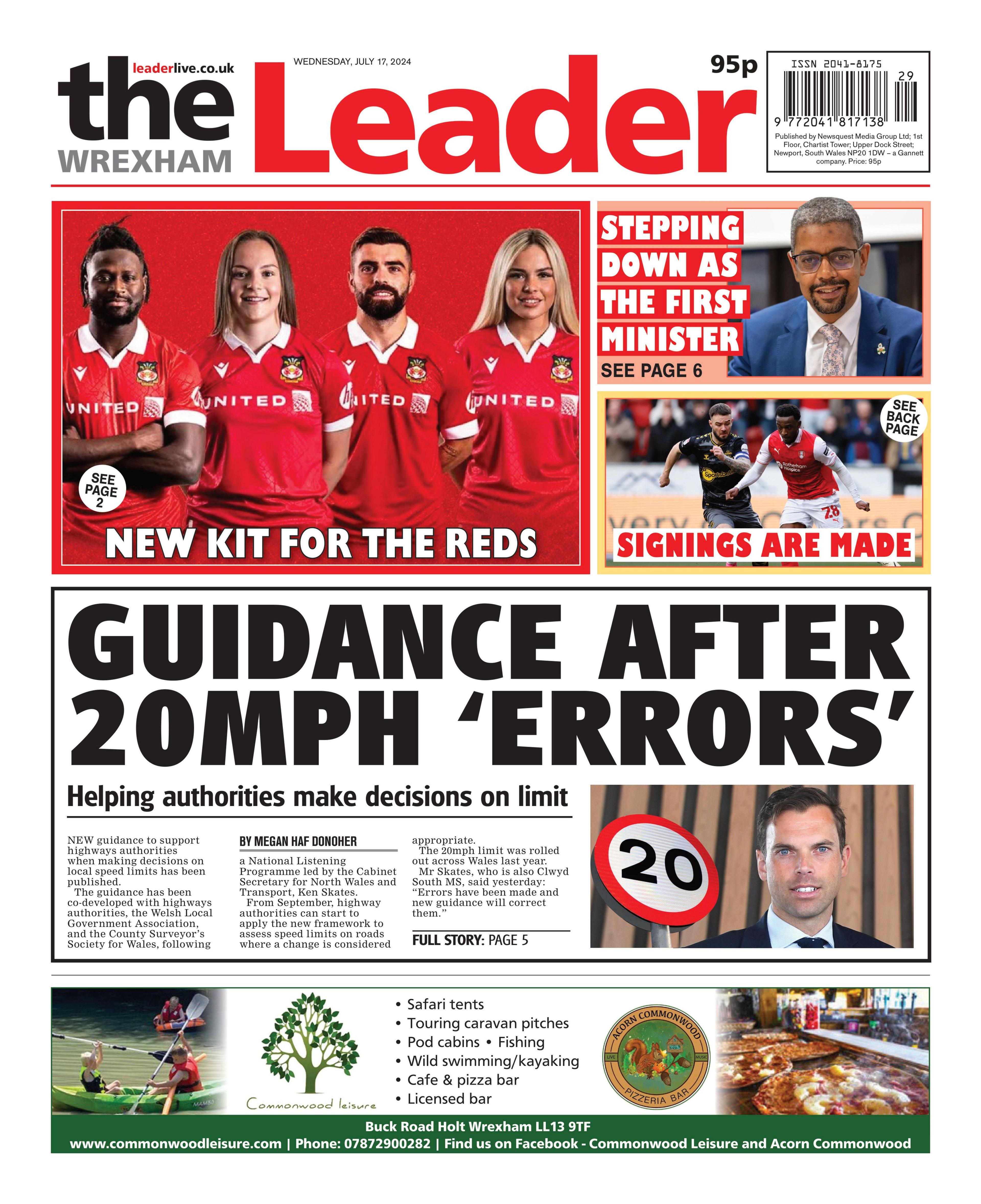 Front page of the Wrexham Leader 