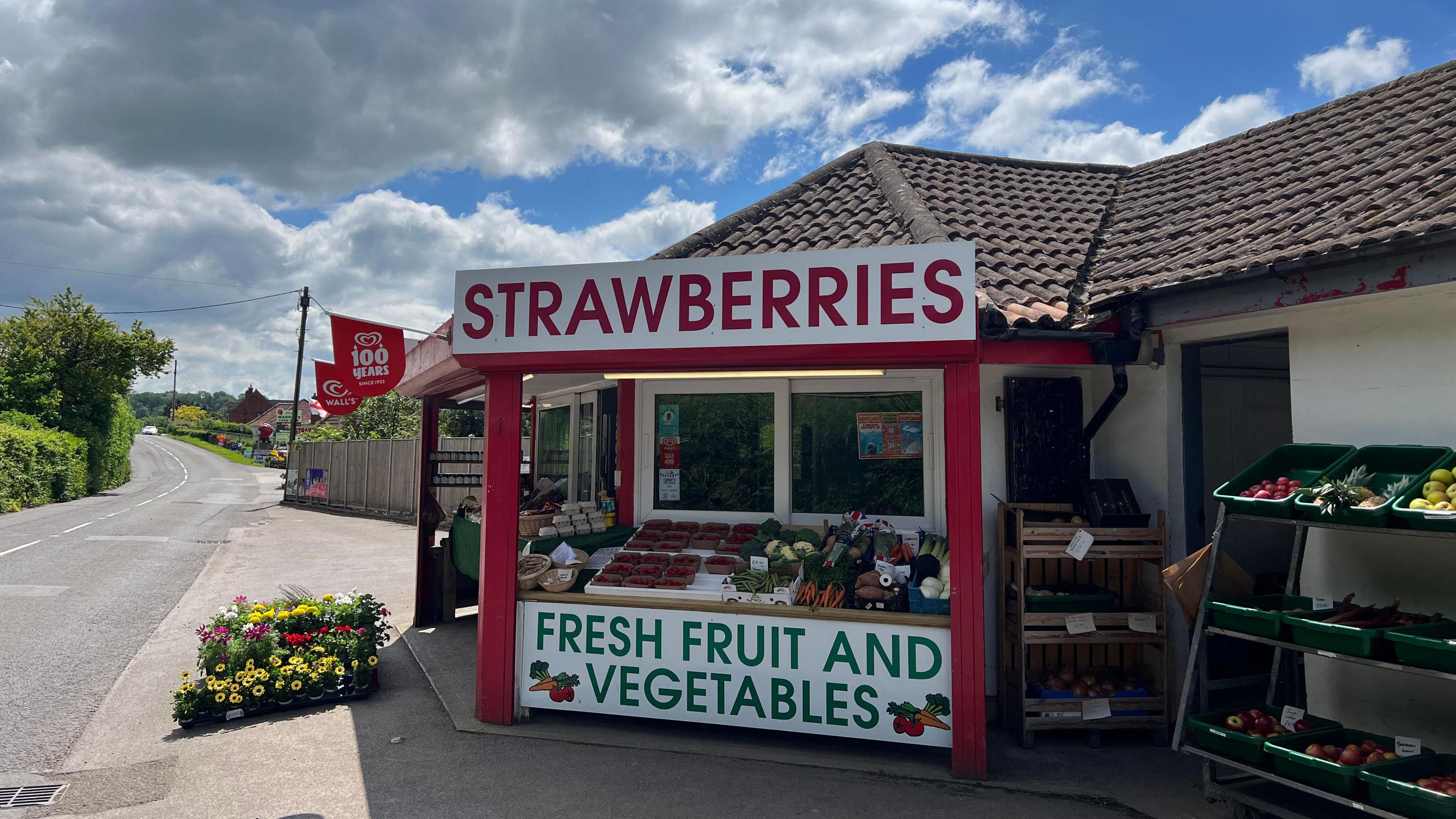 A photo of fruit and vegetable window at Draycott Farm shop 