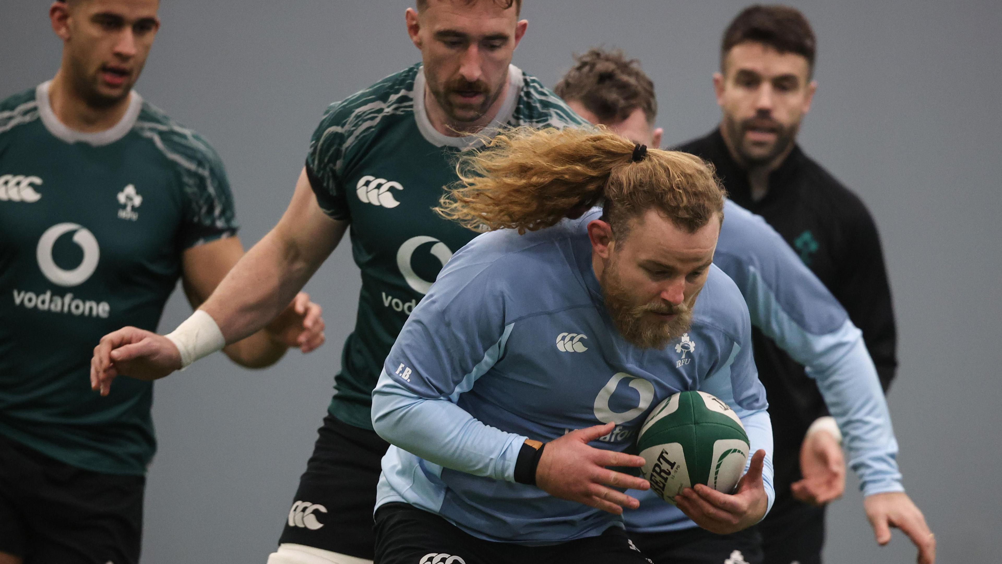 Finlay Bealham and Jack Conan pictured during a training session 