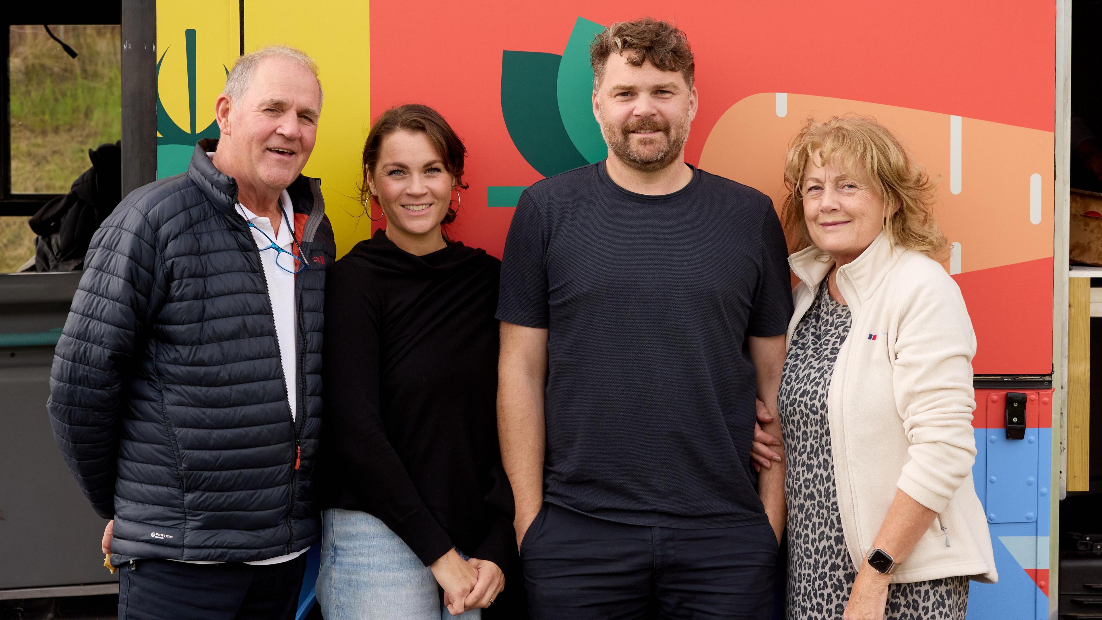 Four members of the team from the Pony Bus stand in front of the vehicle. The group is two men and two women, one of them is chef Josh Eggleton.