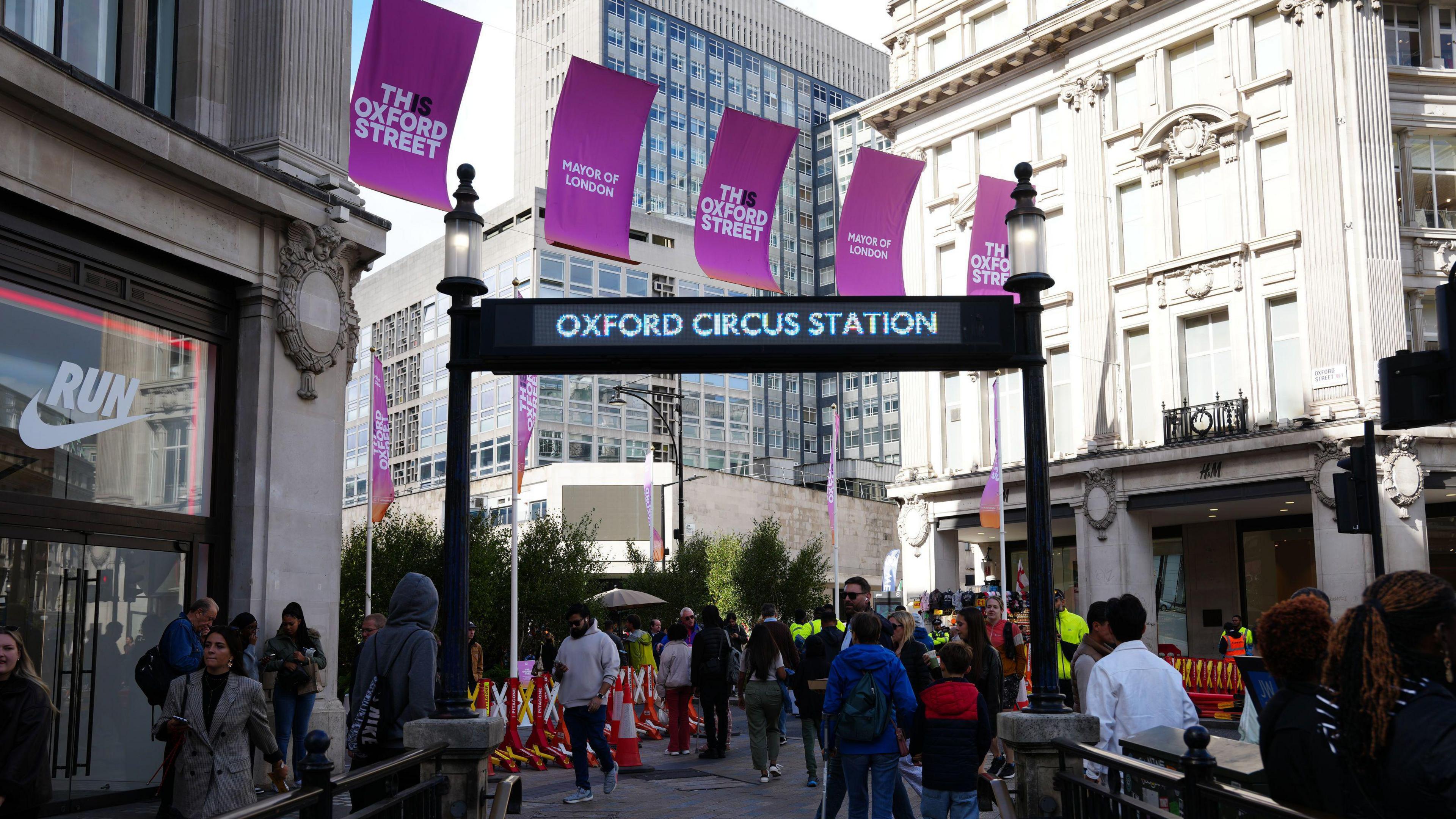 A view of Oxford Street in central London, as vehicles have been prohibited from accessing a half-mile stretch of the road from Oxford Circus to Orchard Street between noon and 8pm for the event called This Is Oxford Street, to showcase Mayor of London Sir Sadiq Khan's pedestrianisation plan.