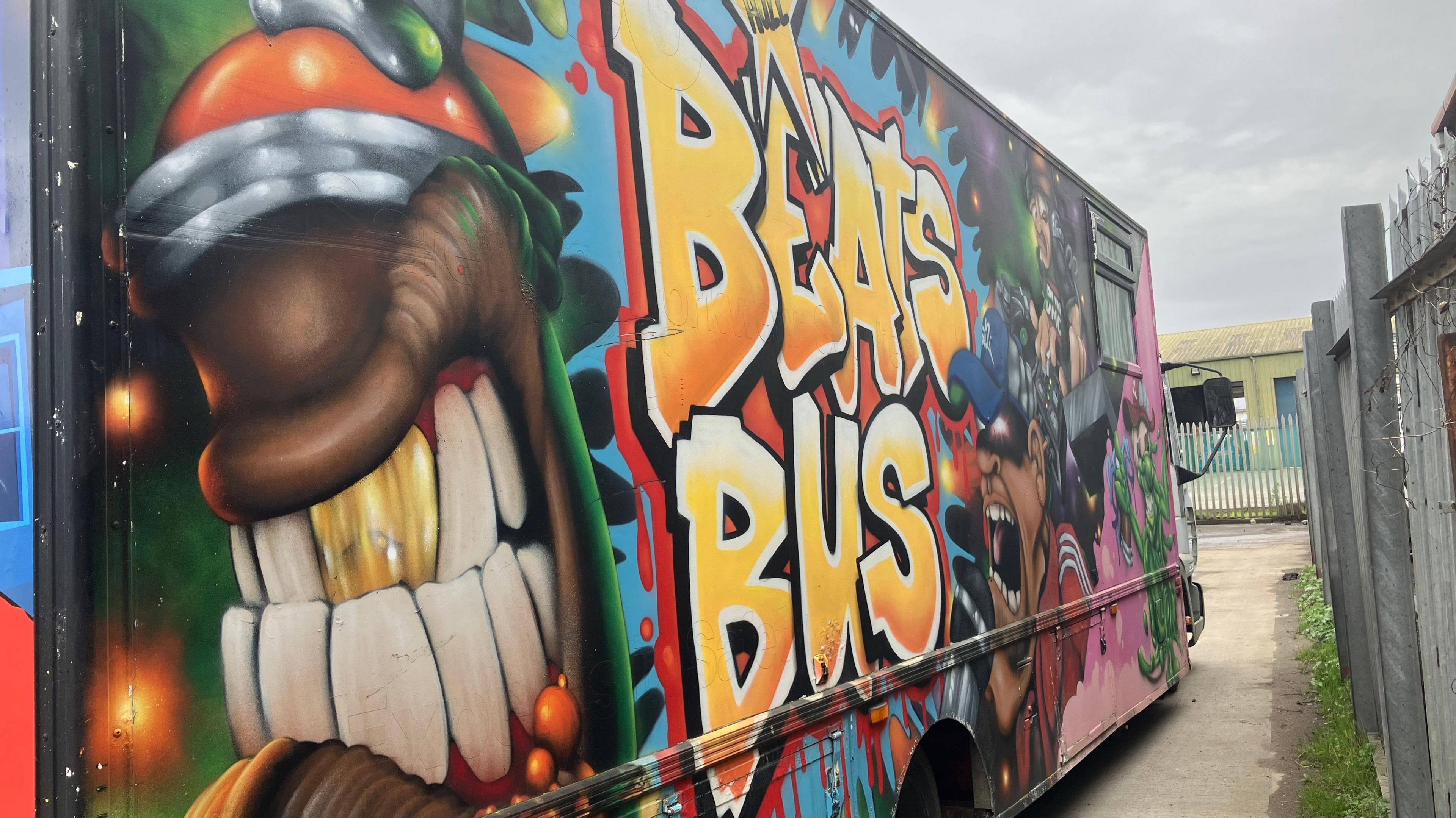 The graffiti on the side of the Beats Bus which travels around Hull