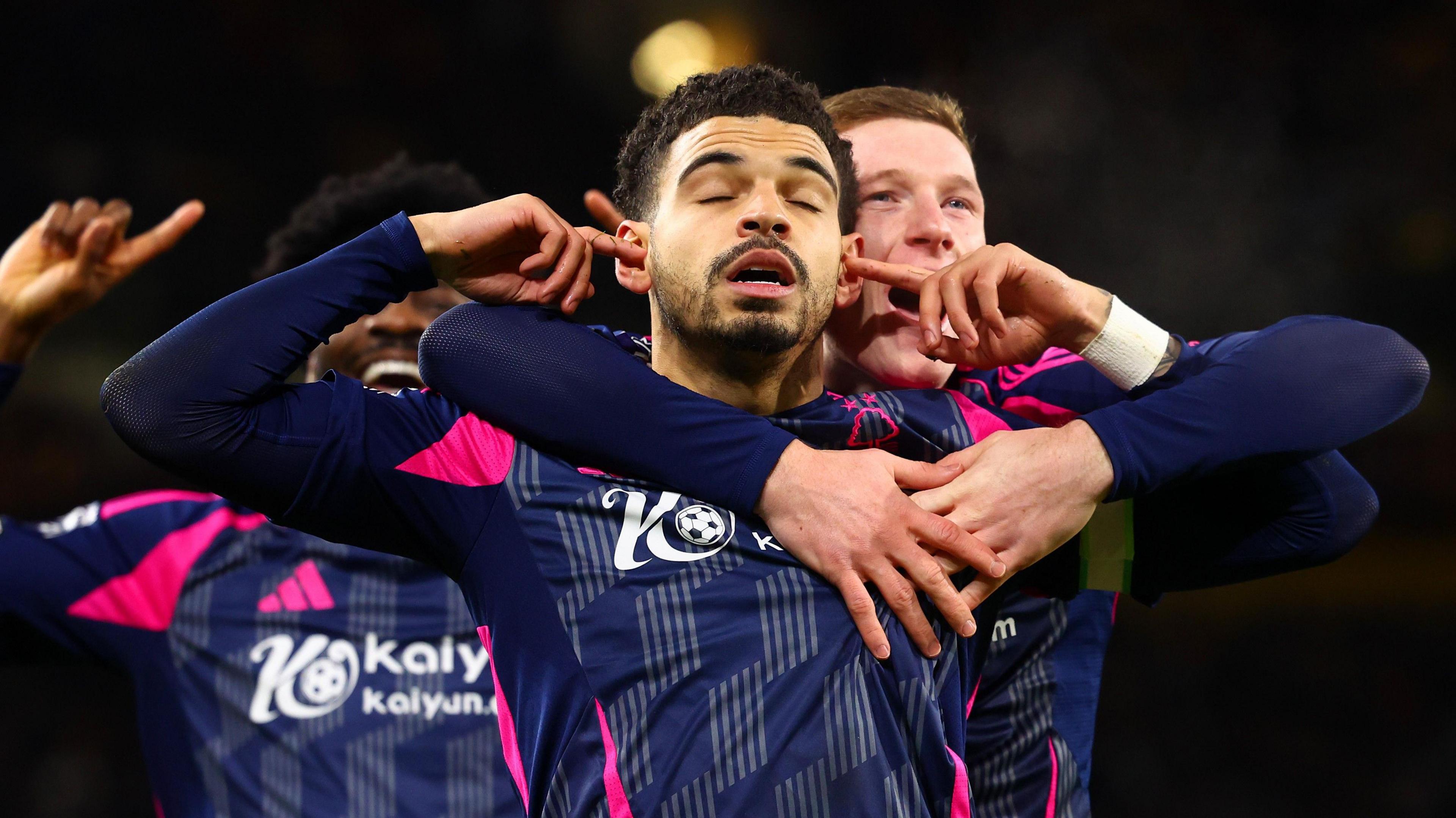 Morgan Gibbs-White celebrates his opener at Wolves.