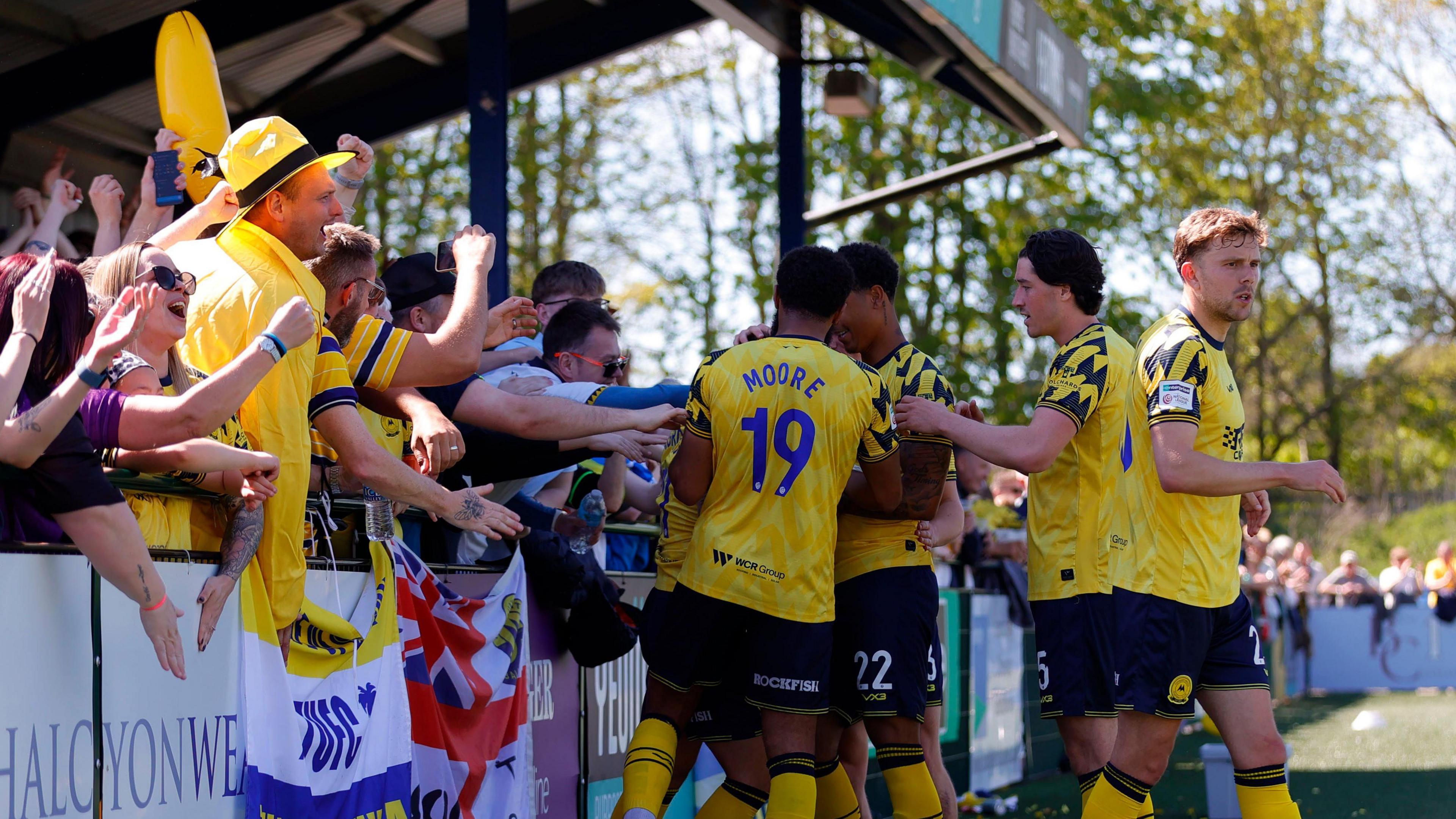 Torquay United celebrate scoring at Tonbridge Angels