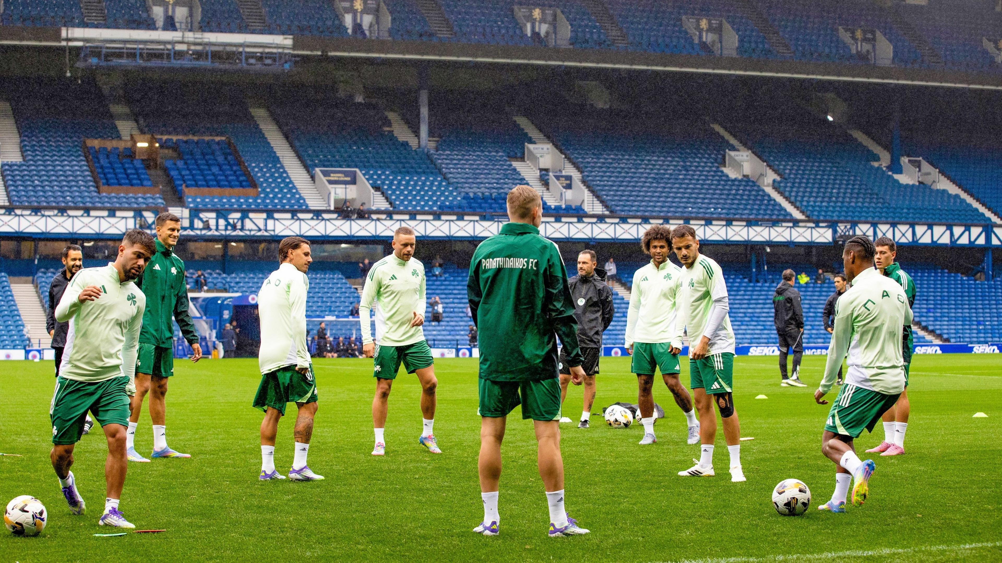 Panathinaikos train at Ibrox Stadium