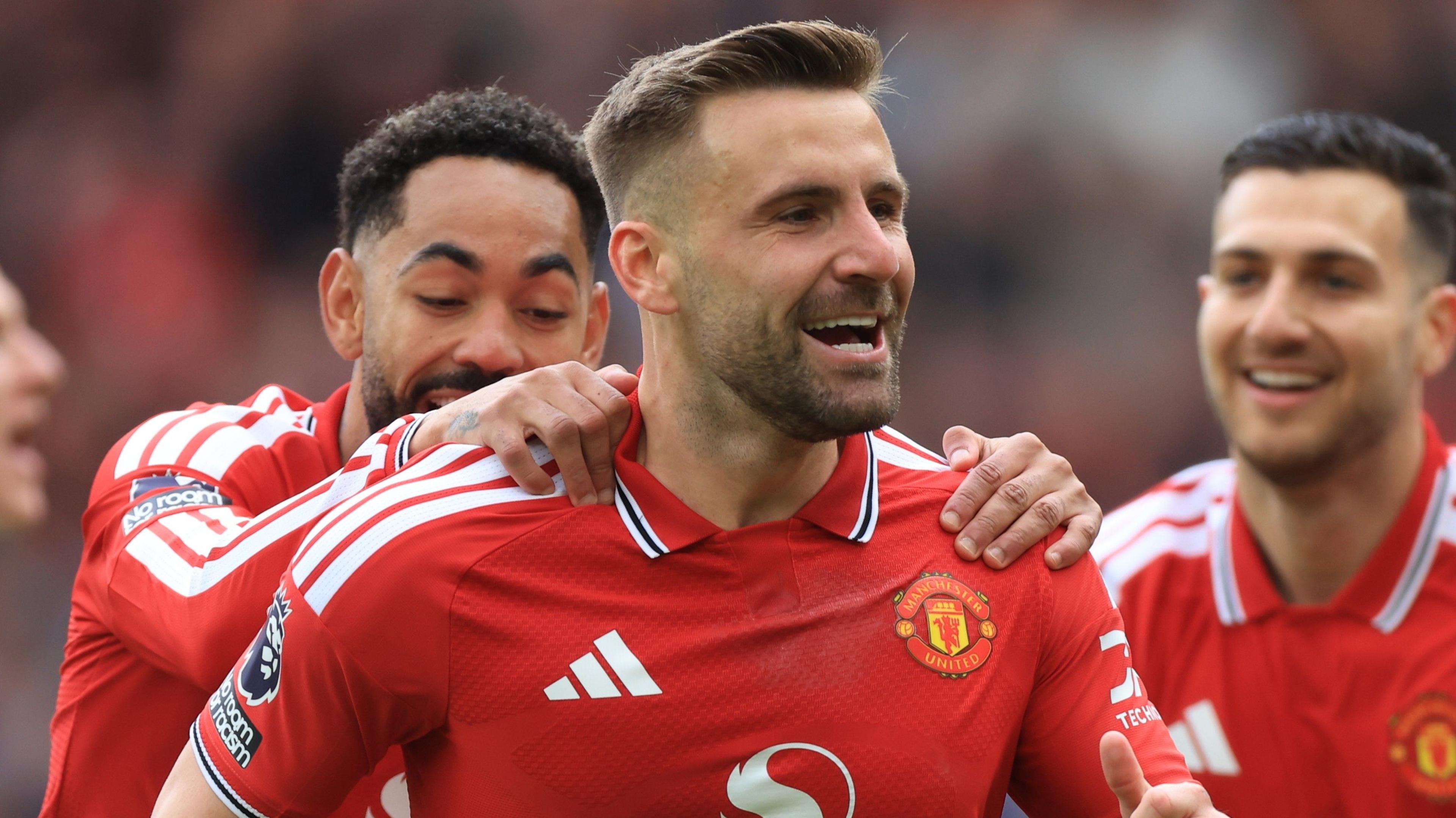 Manchester United's Luke Shaw celebrates scoring against Nottingham Forest