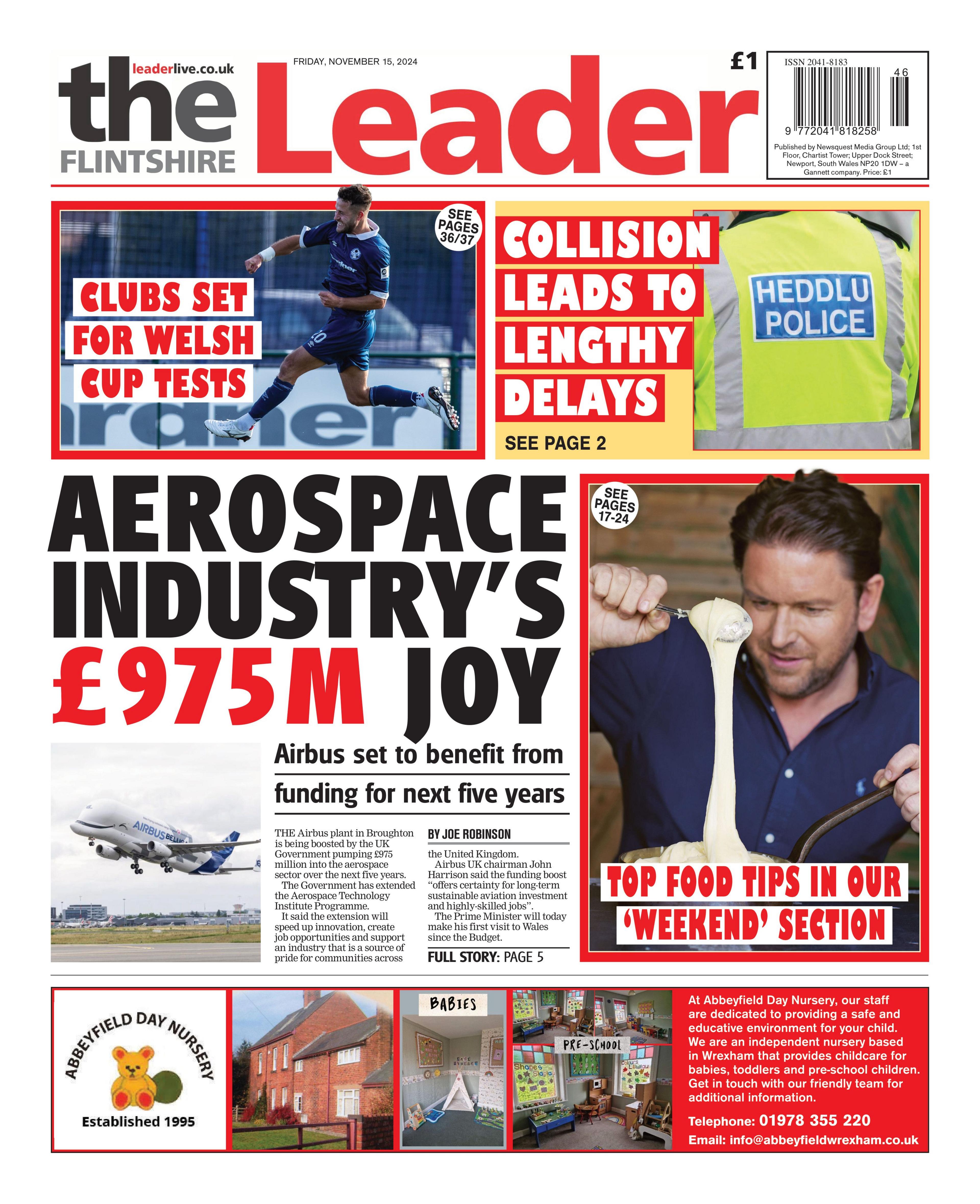 Front page of the Flintshire Leader 