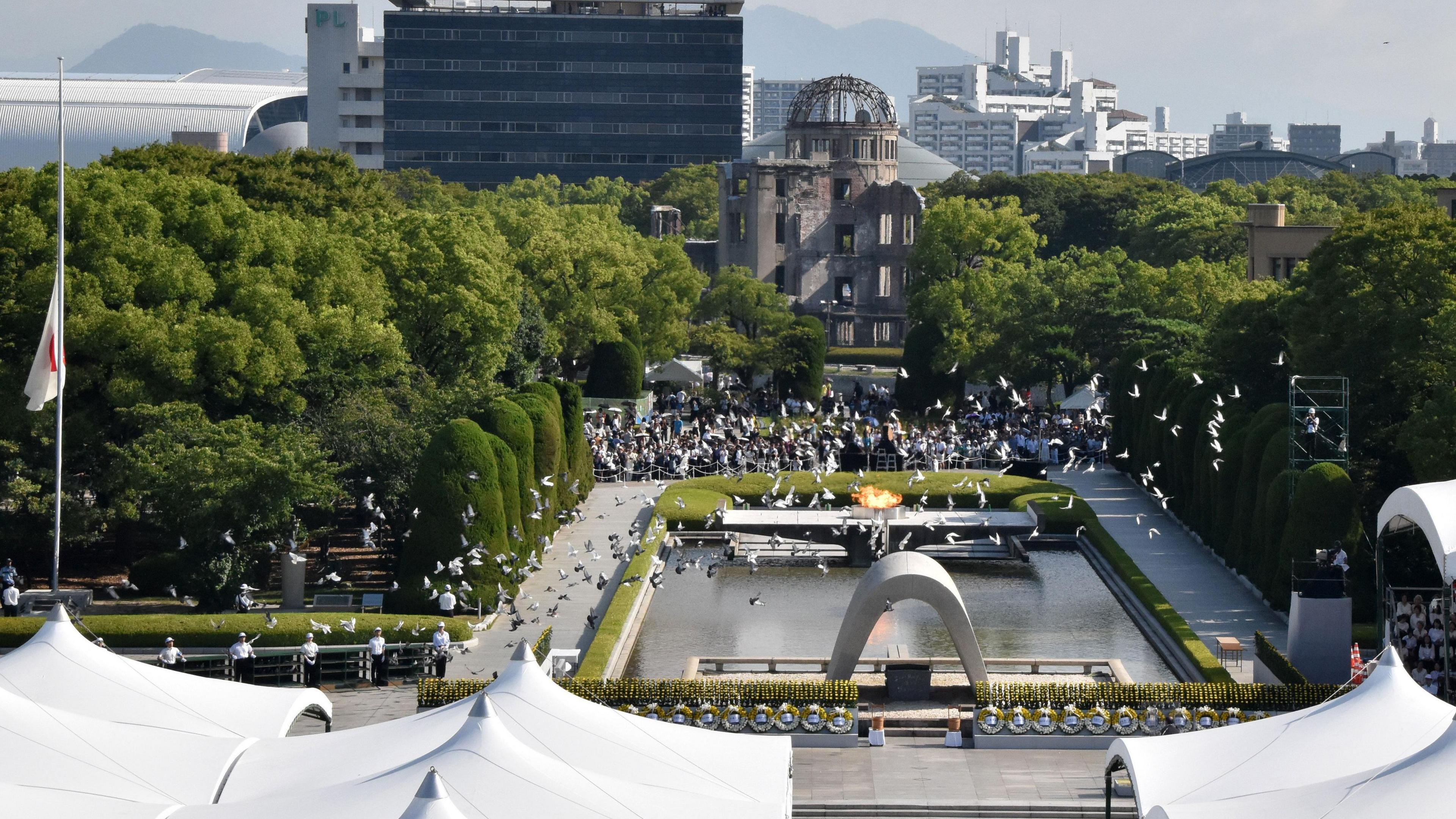 Doves released at the Hiroshima at Peace Memorial Park