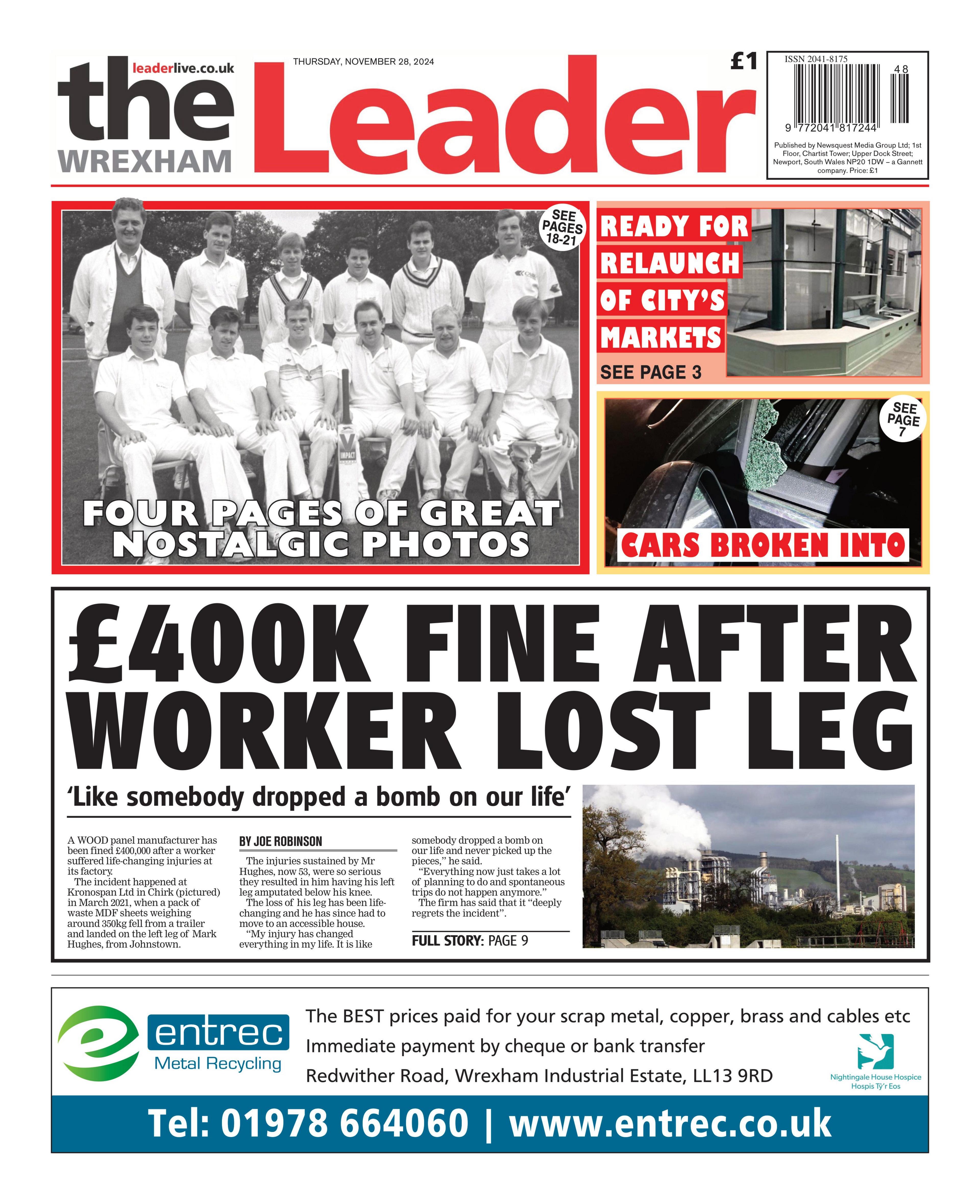 Front page of the Wrexham Leader