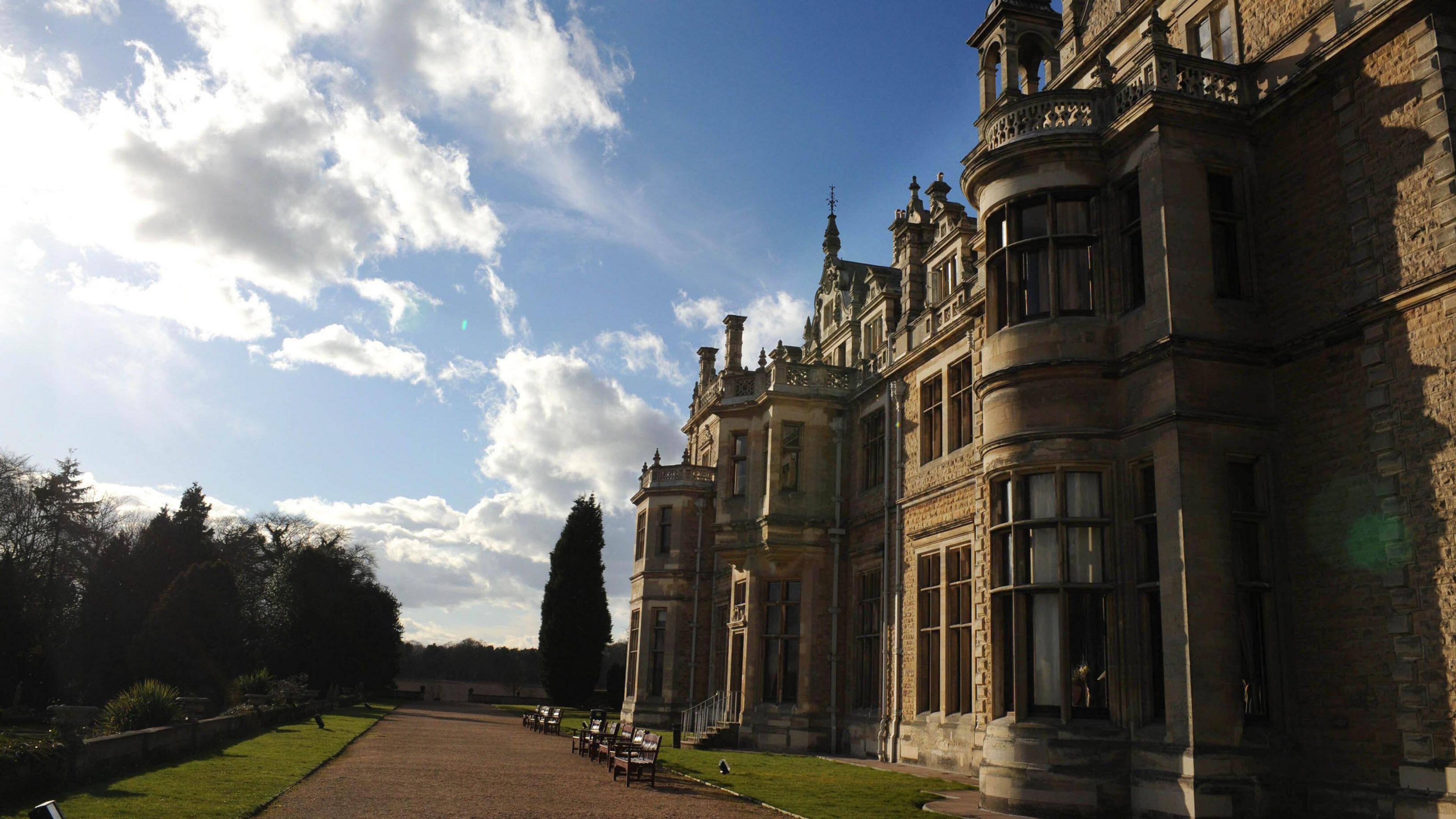 Thoresby Hall, viewed from ground level, looking across the frontage