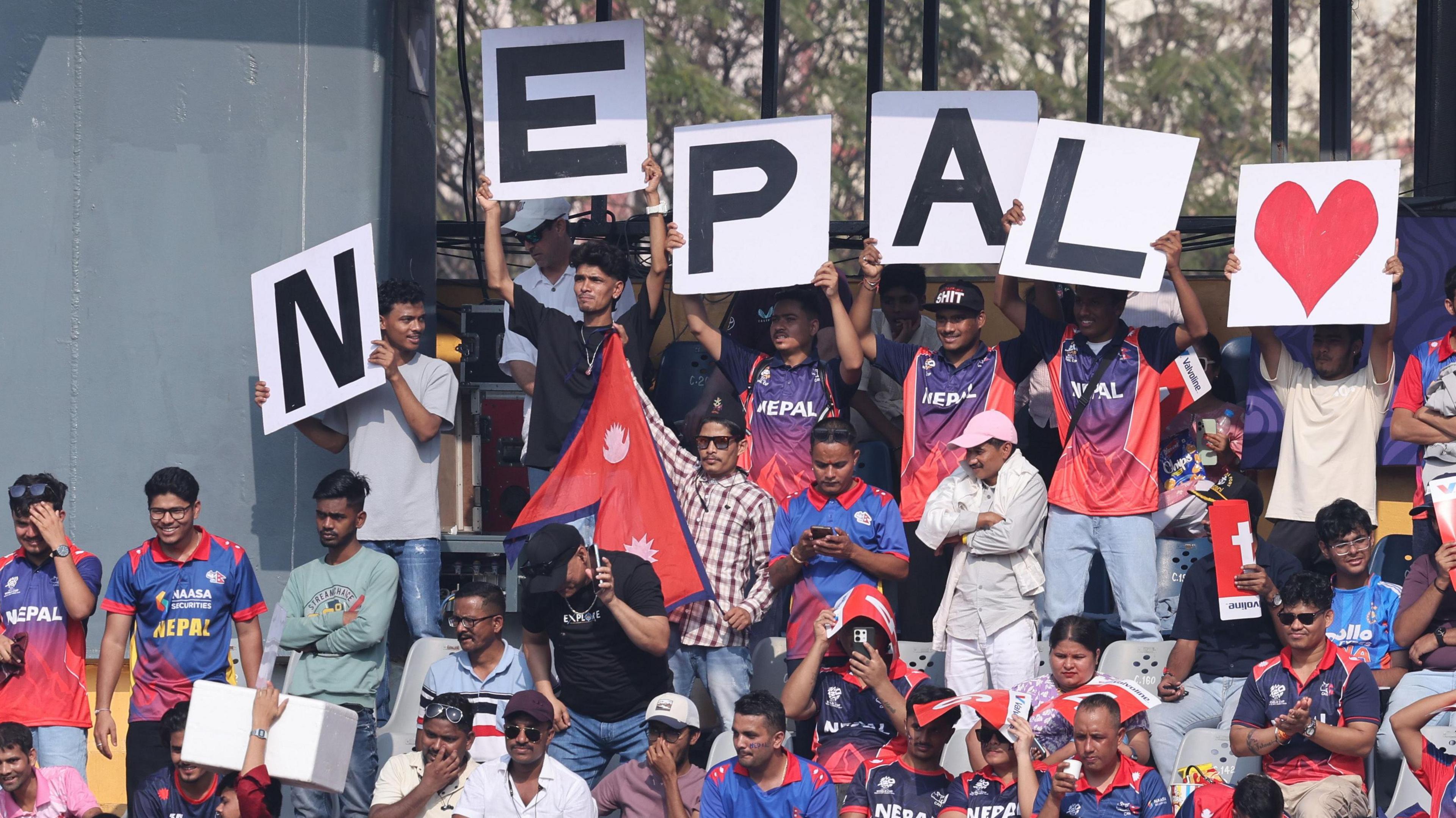 Nepal supporters with banners during England match