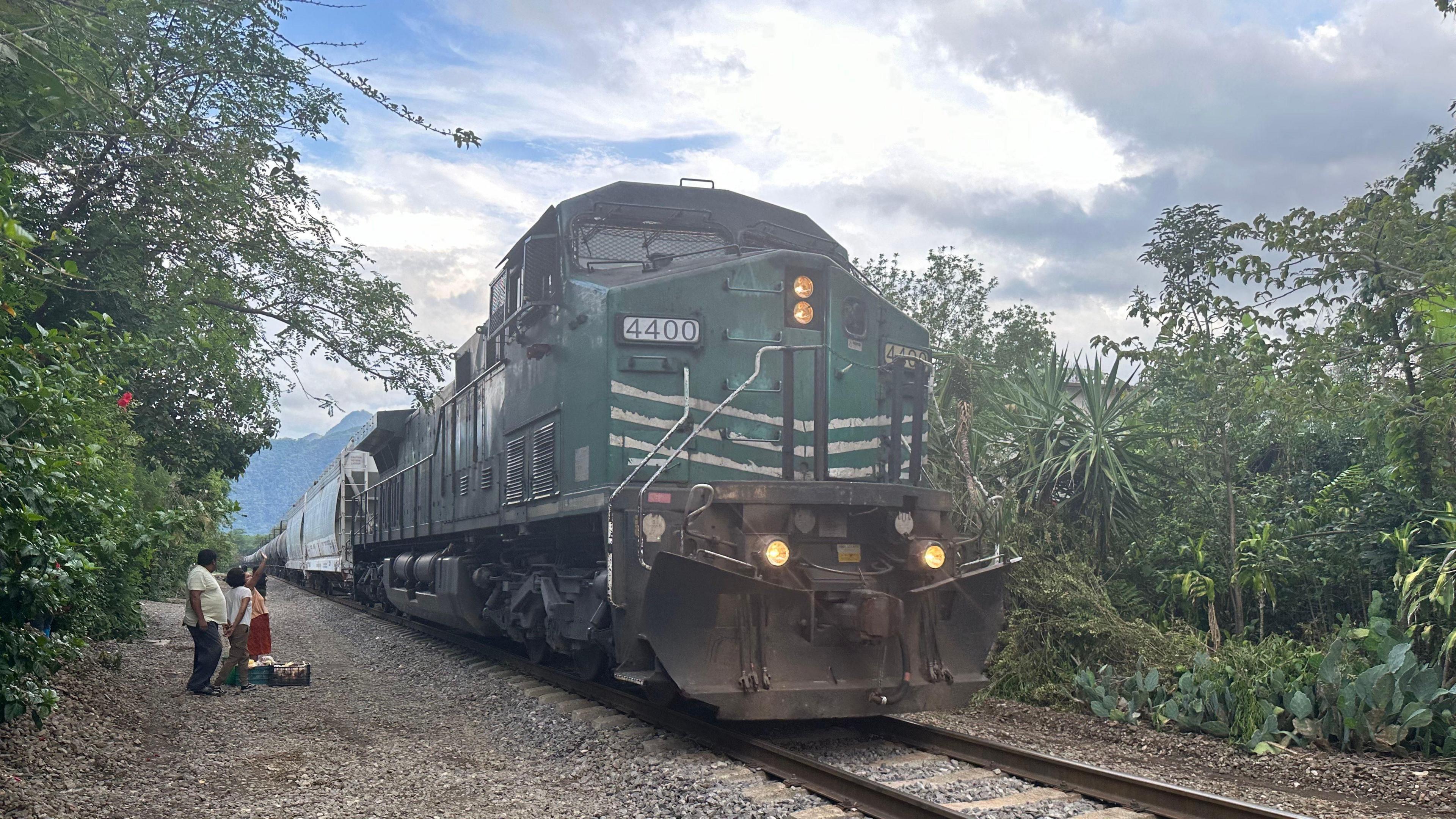 A freight trains passes Las Patronas