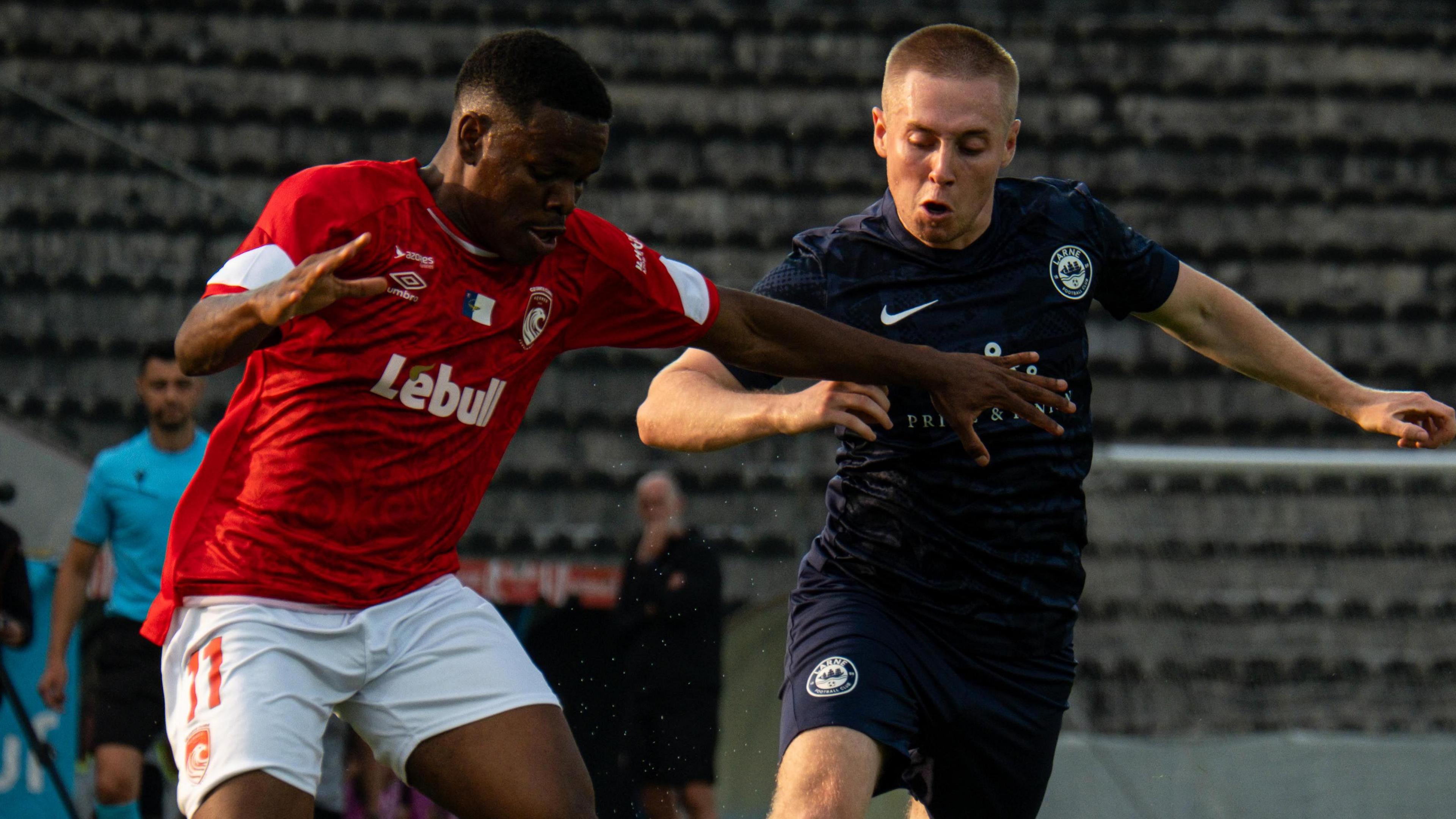Conor McKendry in action for Larne against Santa Clara