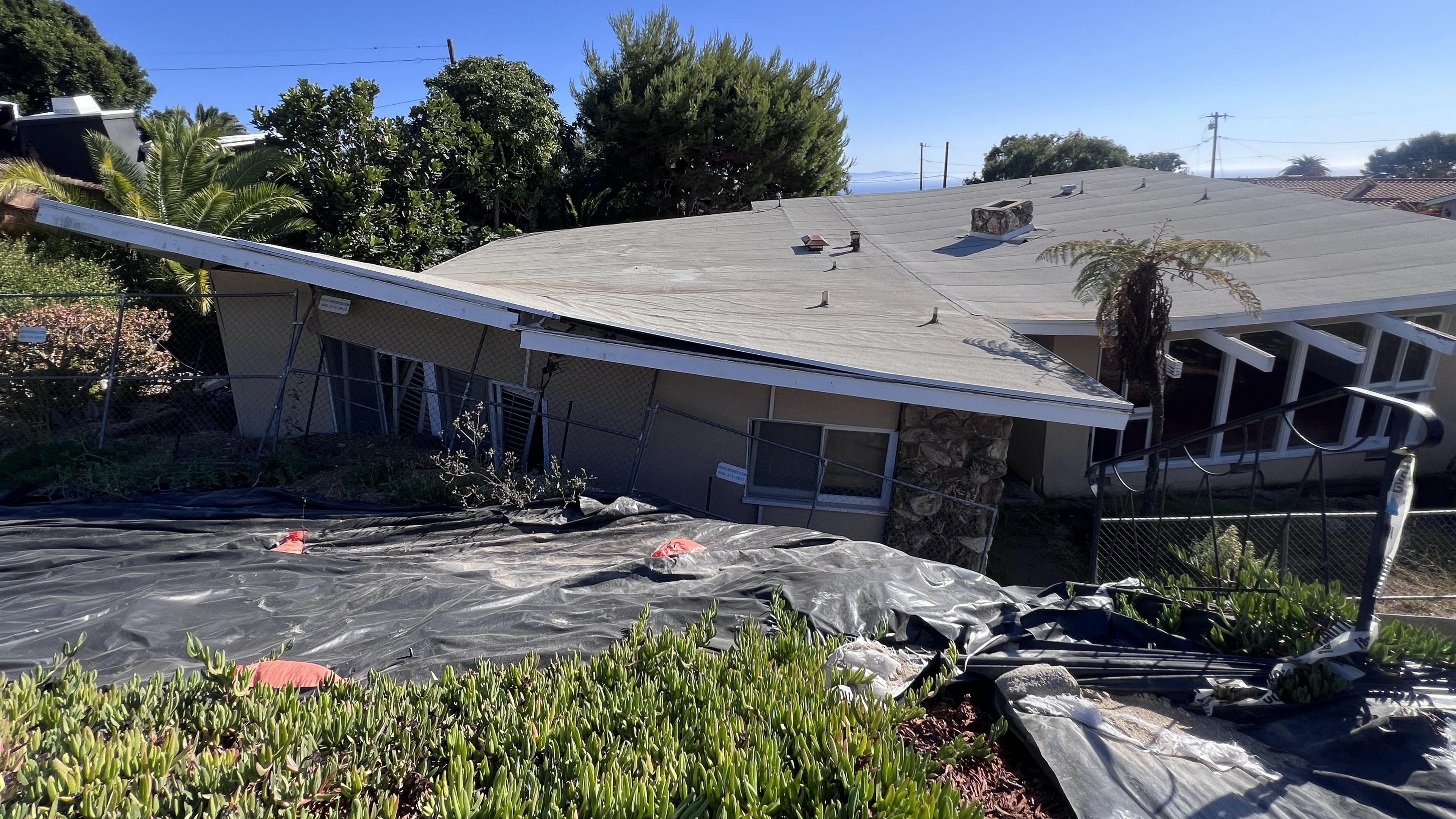 A home in Portuguese Bend badly damaged by the landslides 