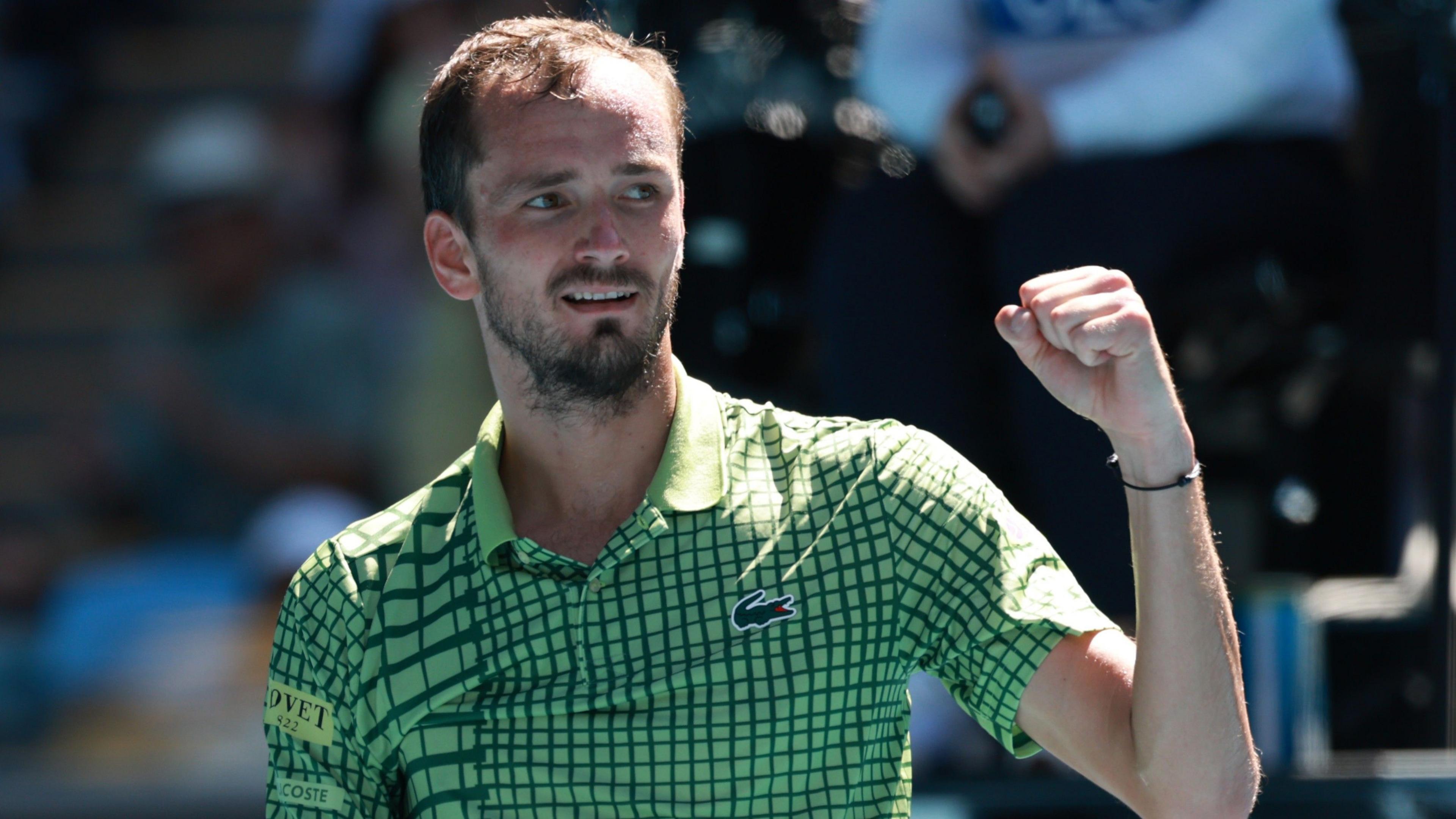 Daniil Medvedev celebrates victory over Fabian Marozsan at the Australian Open