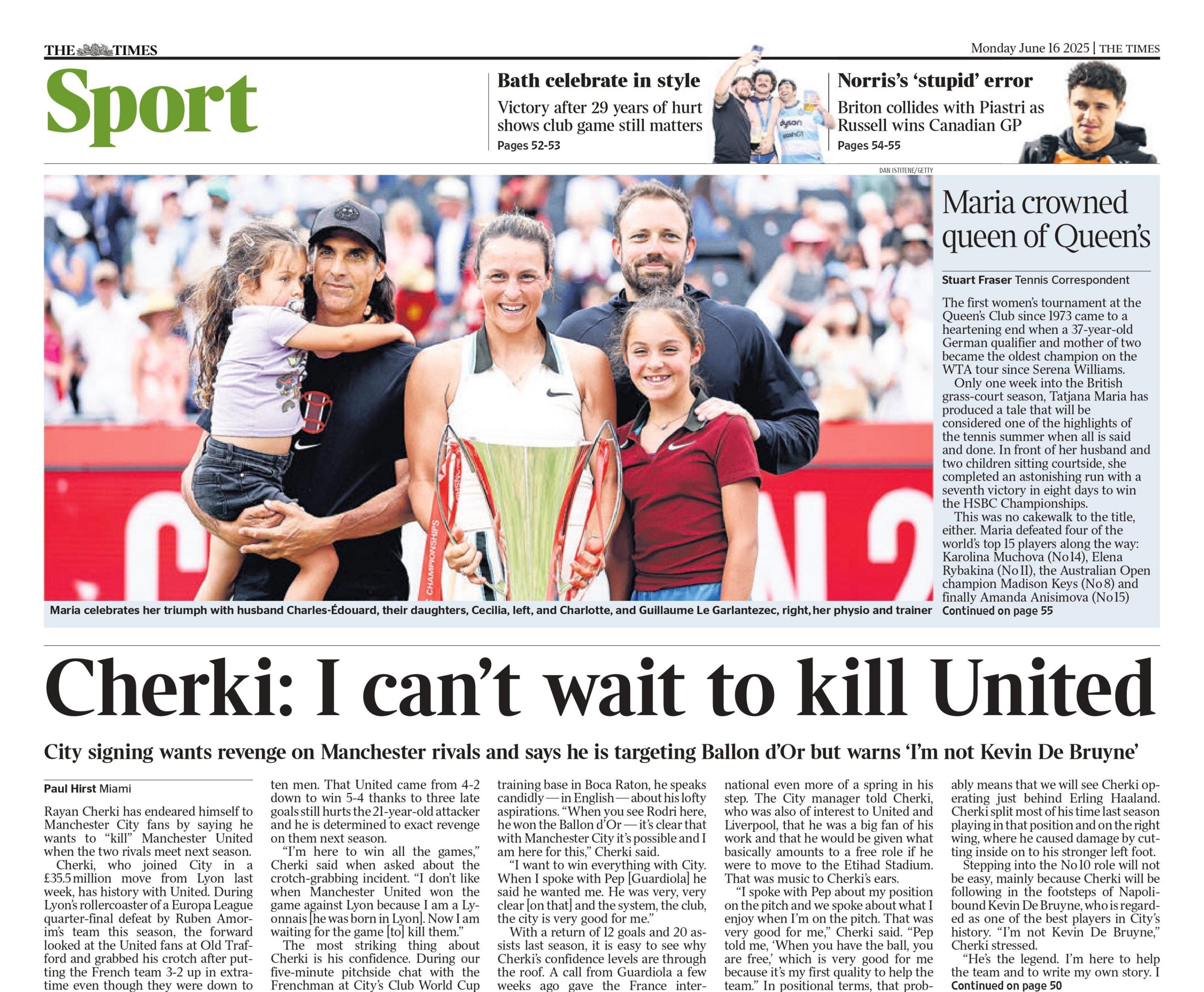 Monday's back page of the Times