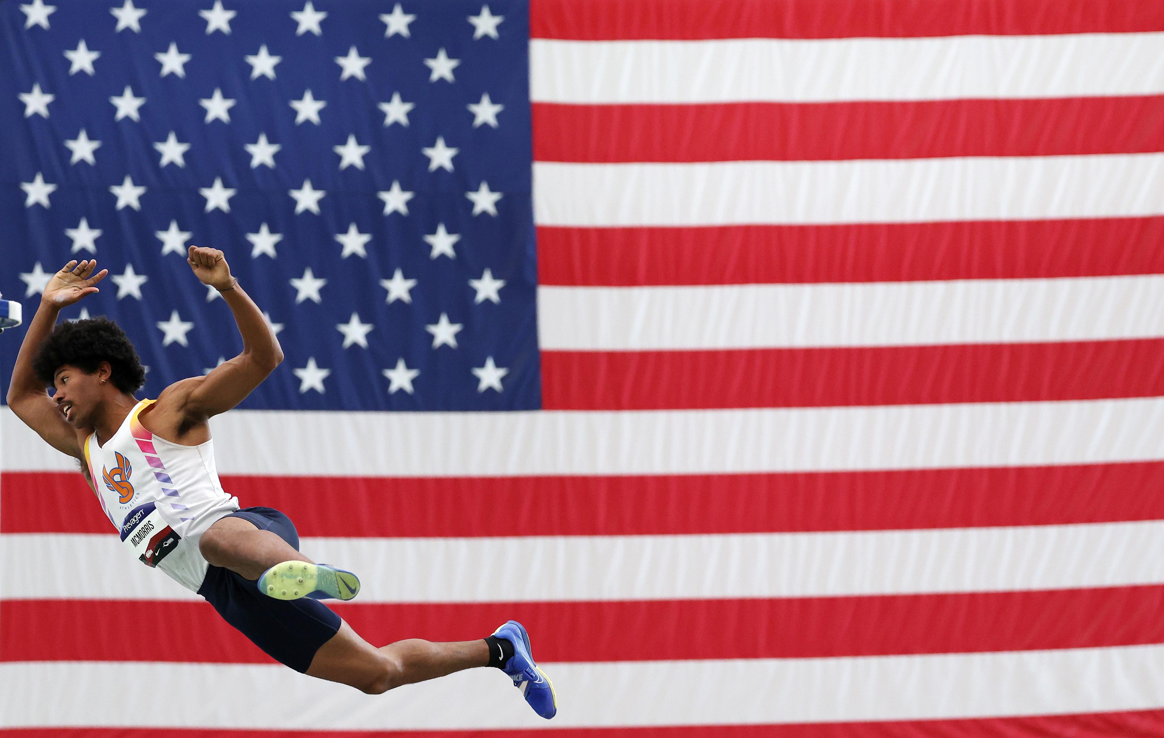 Hakim McMorris competes in the pole vault event of the heptathlon at the USA Track & Field Indoor Championships in Staten Island, New York 