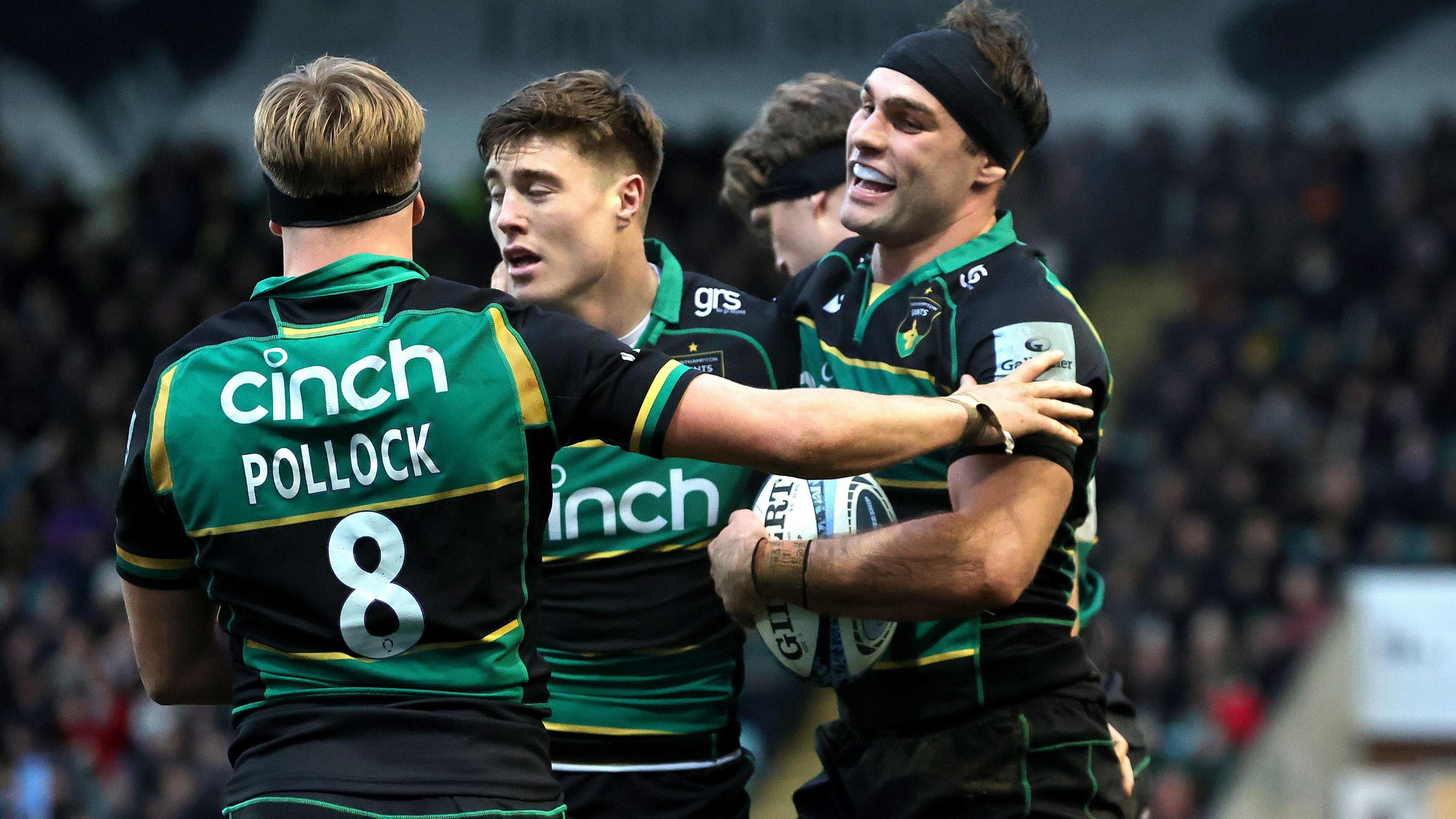 Josh Kemeny celebrates scoring for Northampton Saints