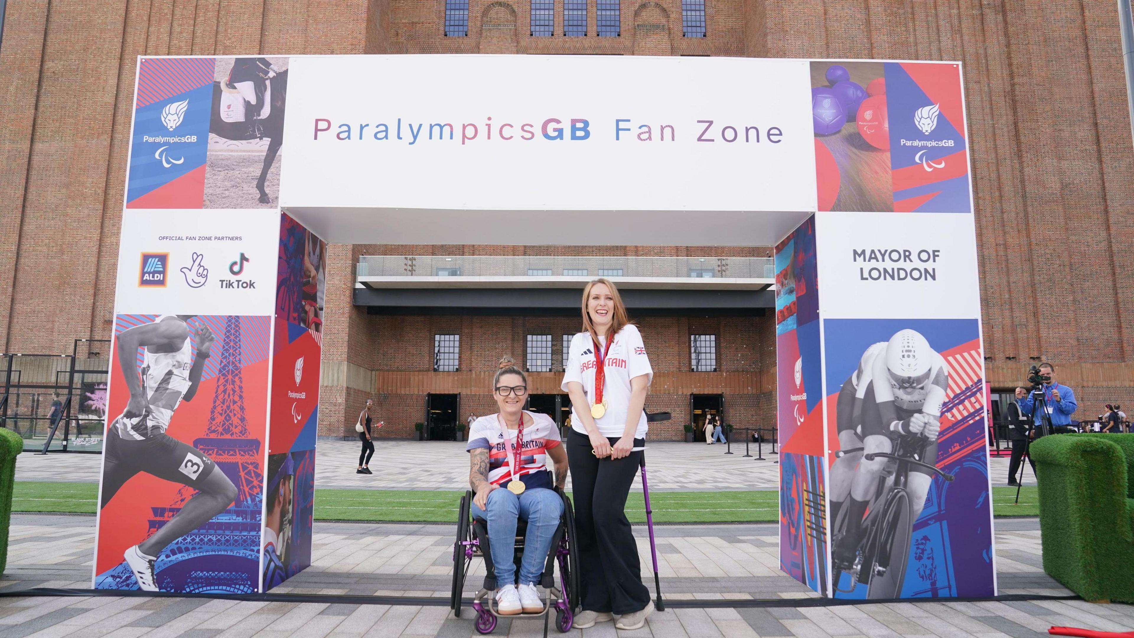 Paralympians Kylie Grimes (left) and Danielle Brown at Battersea Power Station. 